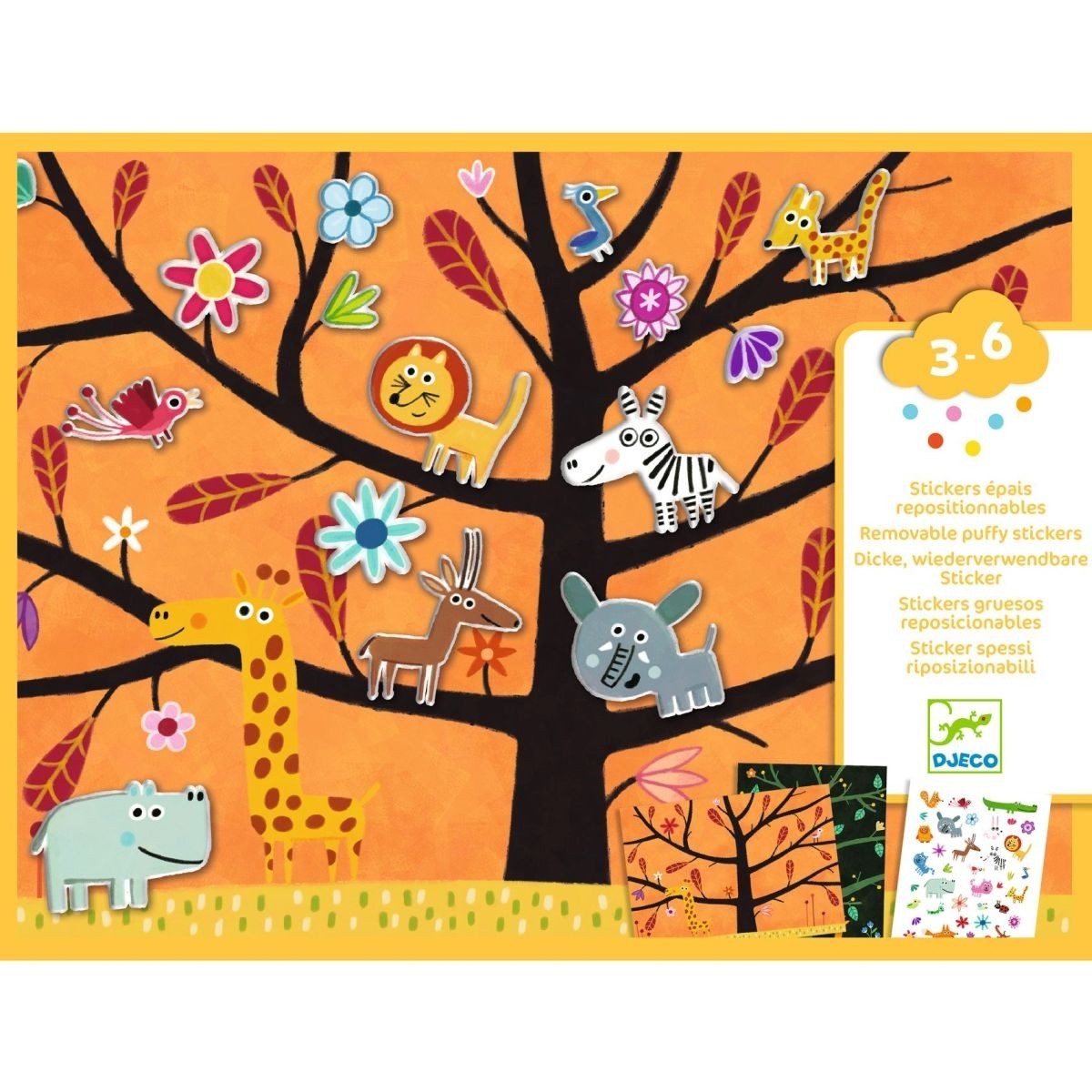 DJECO Kreativset Sticker: Tiere auf dem Baum Kreativset für Kinder