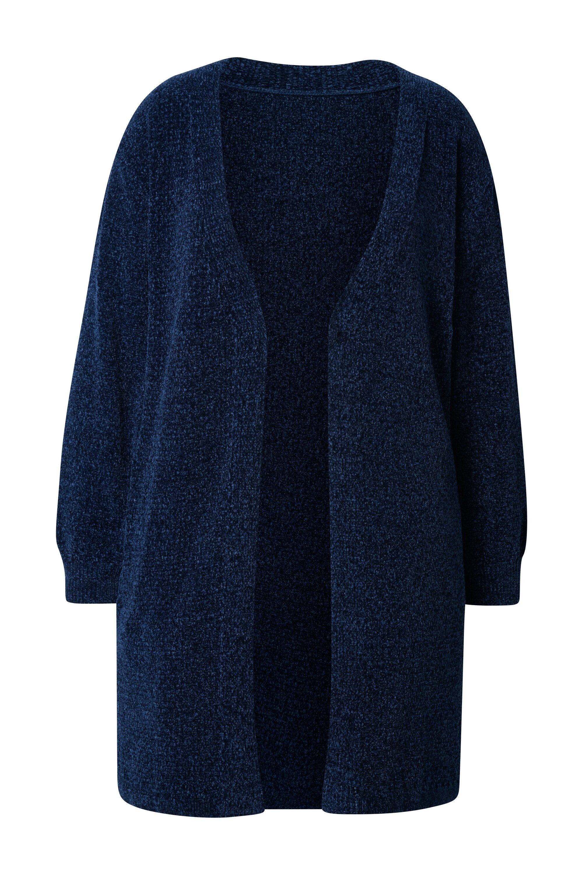 Ulla Popken Strickjacke Chenille-Strickjacke V-Ausschnitt offene Form günstig online kaufen