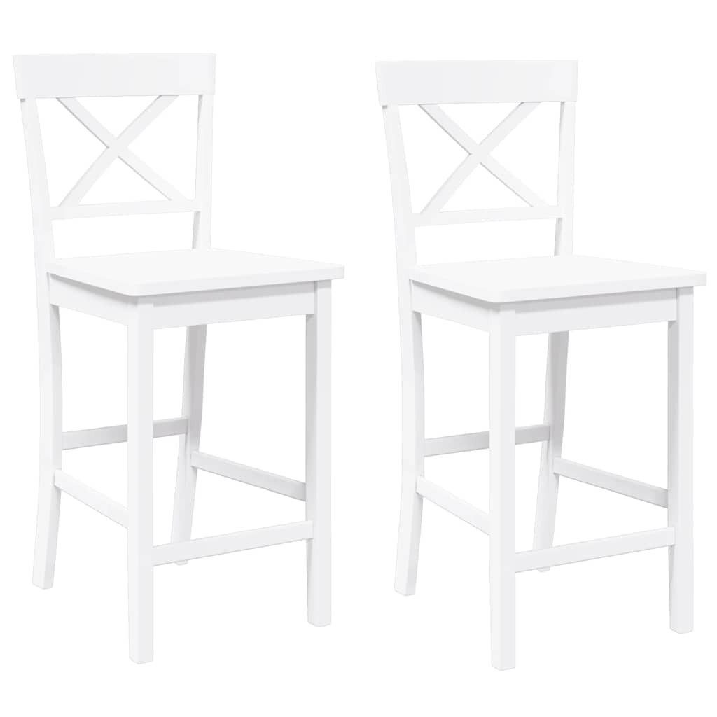 Barhocker Barhocker 2 Stk. Weiß Massivholz Gummibaum