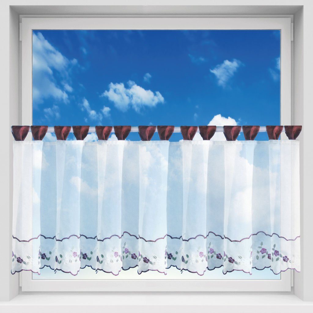 Weinrot Schlaufen, Schlaufen, vielen Voile, Transparente Bistrogardine Blumen mit in Arsvita, Küchengardine x transparent, (BxL), Vorhang, 45cm Farben 150cm