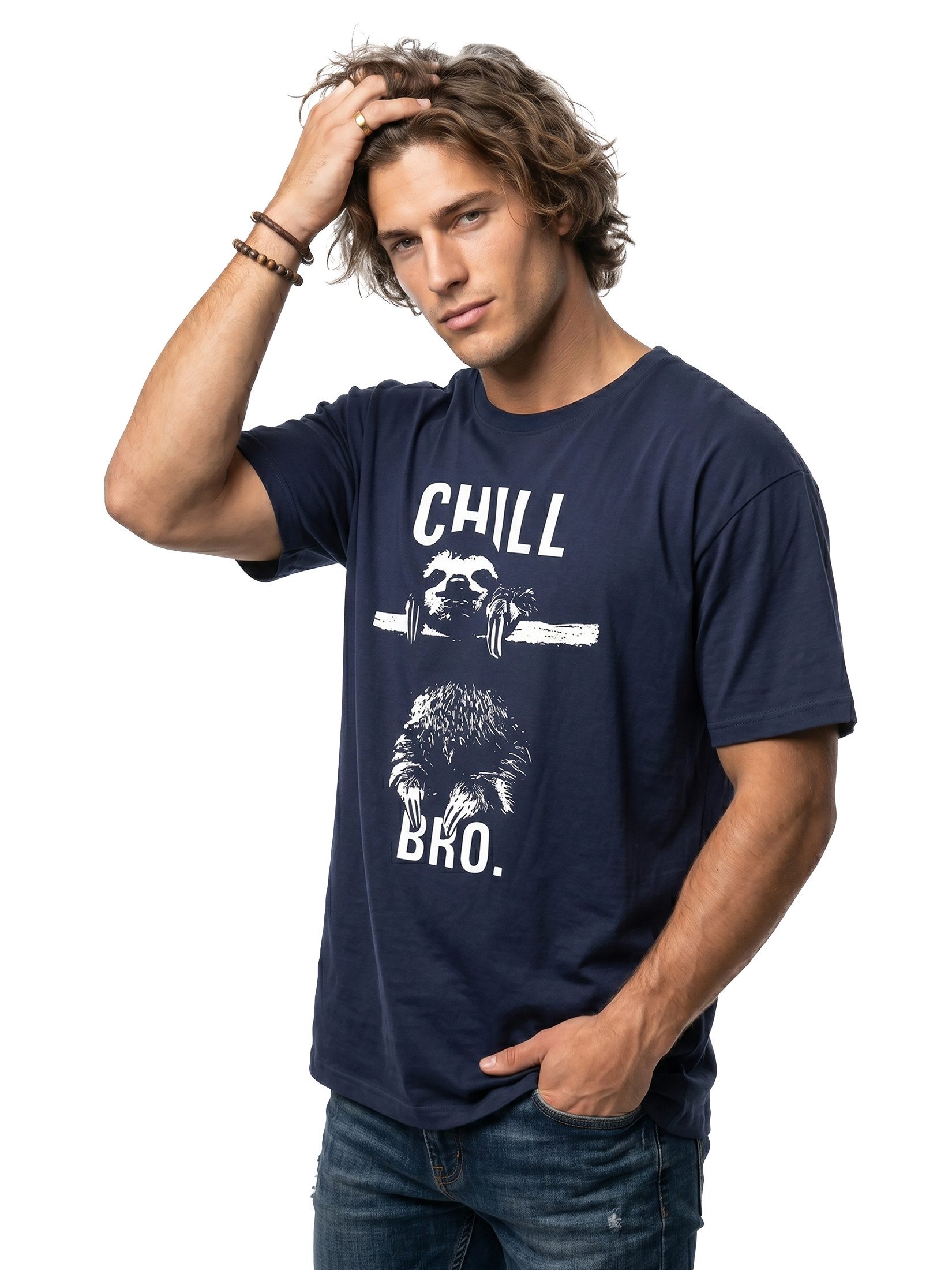 MAKAYA Print-Shirt Coole Lustige T-Shirt Sprüche Herren Jungen - Chill Bro Faultier Druck mit Druck