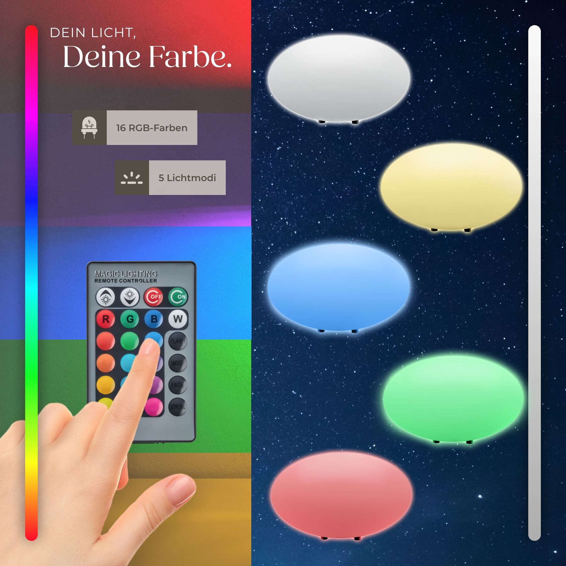 tectake LED Gartenleuchte Kugelleuchte Luminous Eye, LED, mit Fernbedienung, LED, Bunt, Stylische LED-Kugel mit 3 Standfüßen und indirekter Beleuchtung