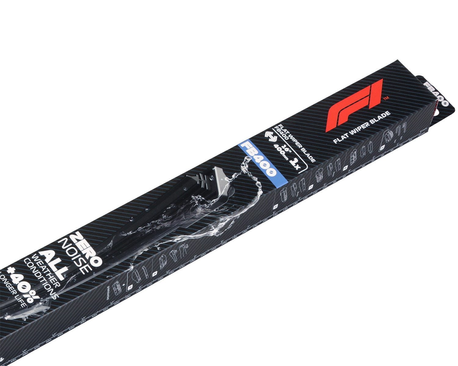 Formula 1 Scheibenwischblätter F1 FB400 Wischerblatt 400mm Scheibenwischer, vorne, (Packung), 16" Flachbalkenwischer Spoiler Multi Adapter-System Fahrer Beifahrer