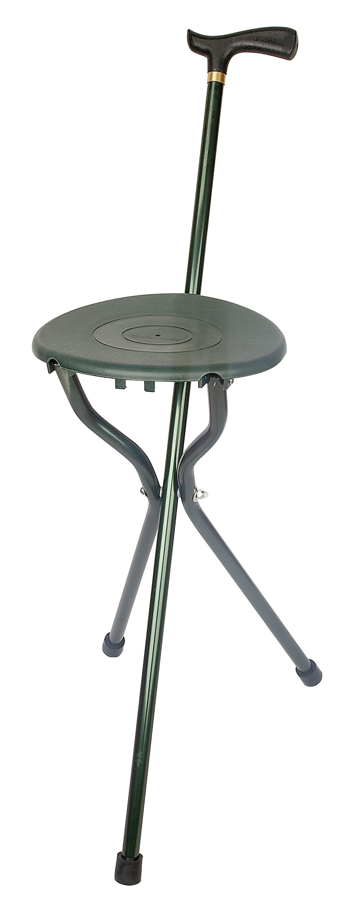 Stockshop Gehstock Sitzstock TRIO POPULAR, stabiles Aluminiumgestell, Sitz aus grünem ABS