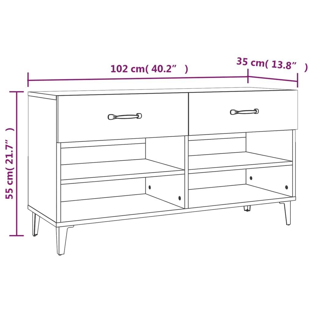 Hochglanz-Weiß cm furnicato Schuhschrank Holzwerkstoff 102x35x55