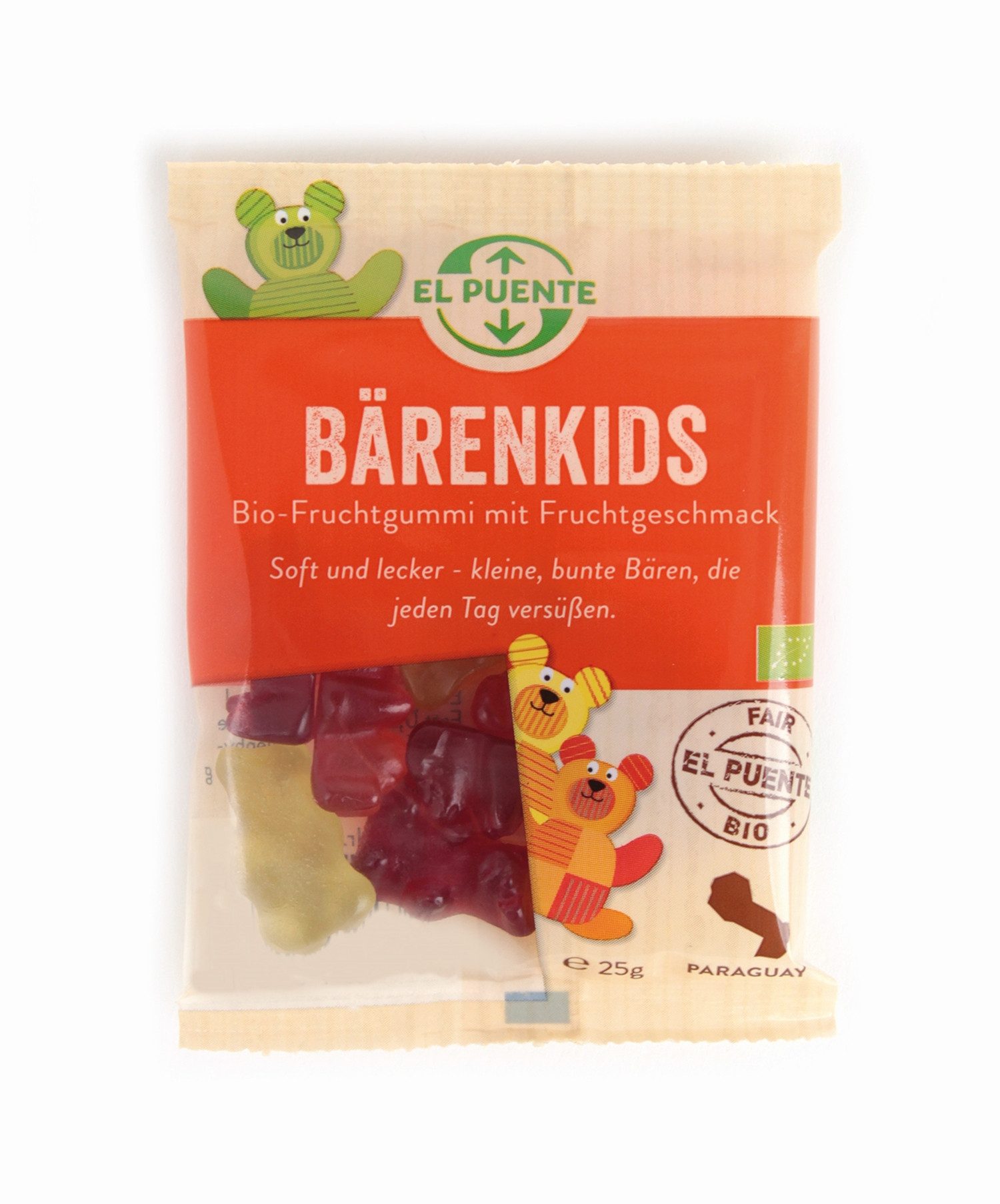 El Puente Knabberei Bärenkids - Bio-Fruchtgummi 25 g, Fair Trade, Bio, Glutenfrei, Fair Trade