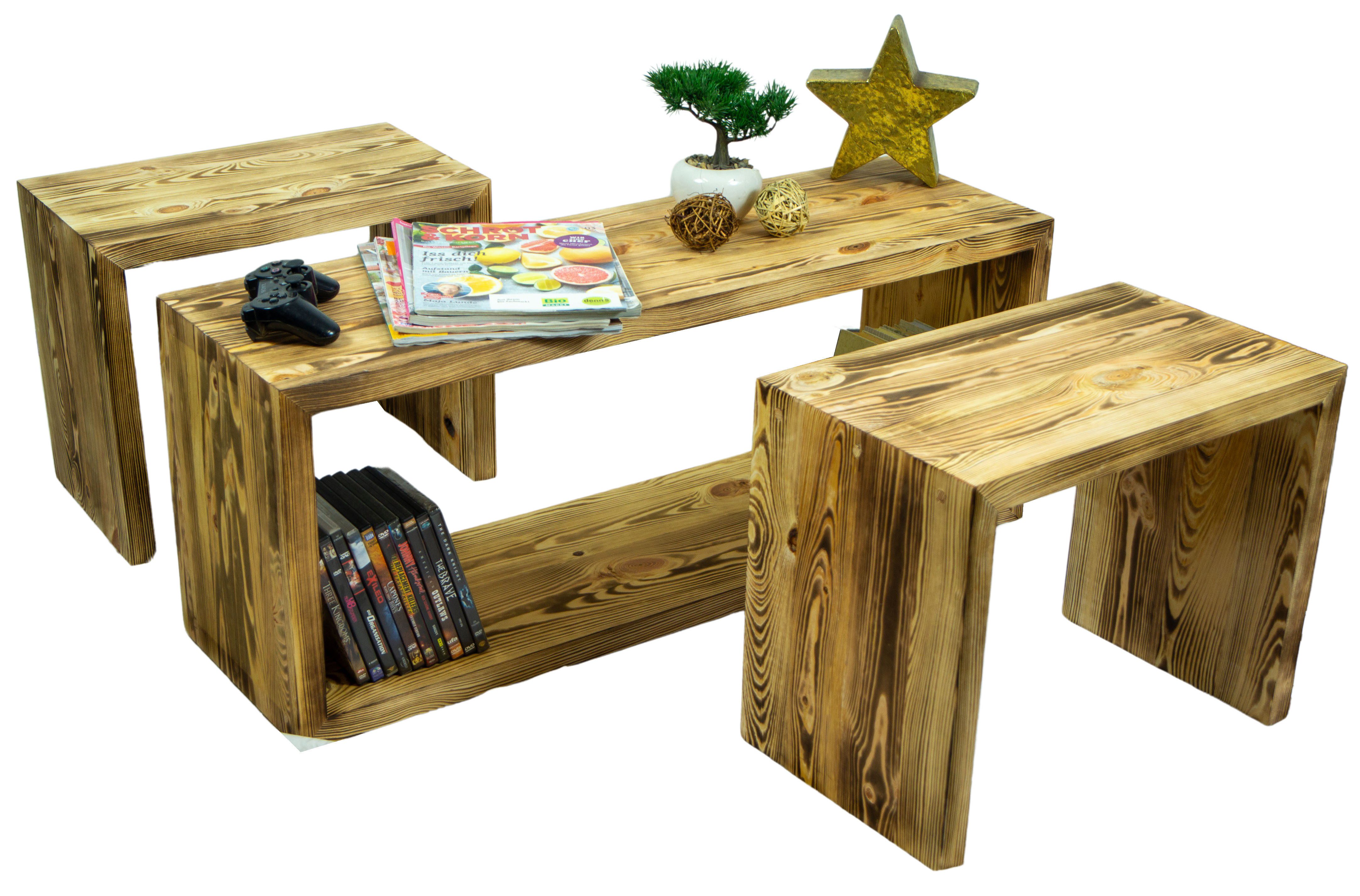 Kistenkolli Altes Land Allzweckkiste 2er Set Beistelltisch 50x40x30cm Sitzhocker in geflammt (Kein)