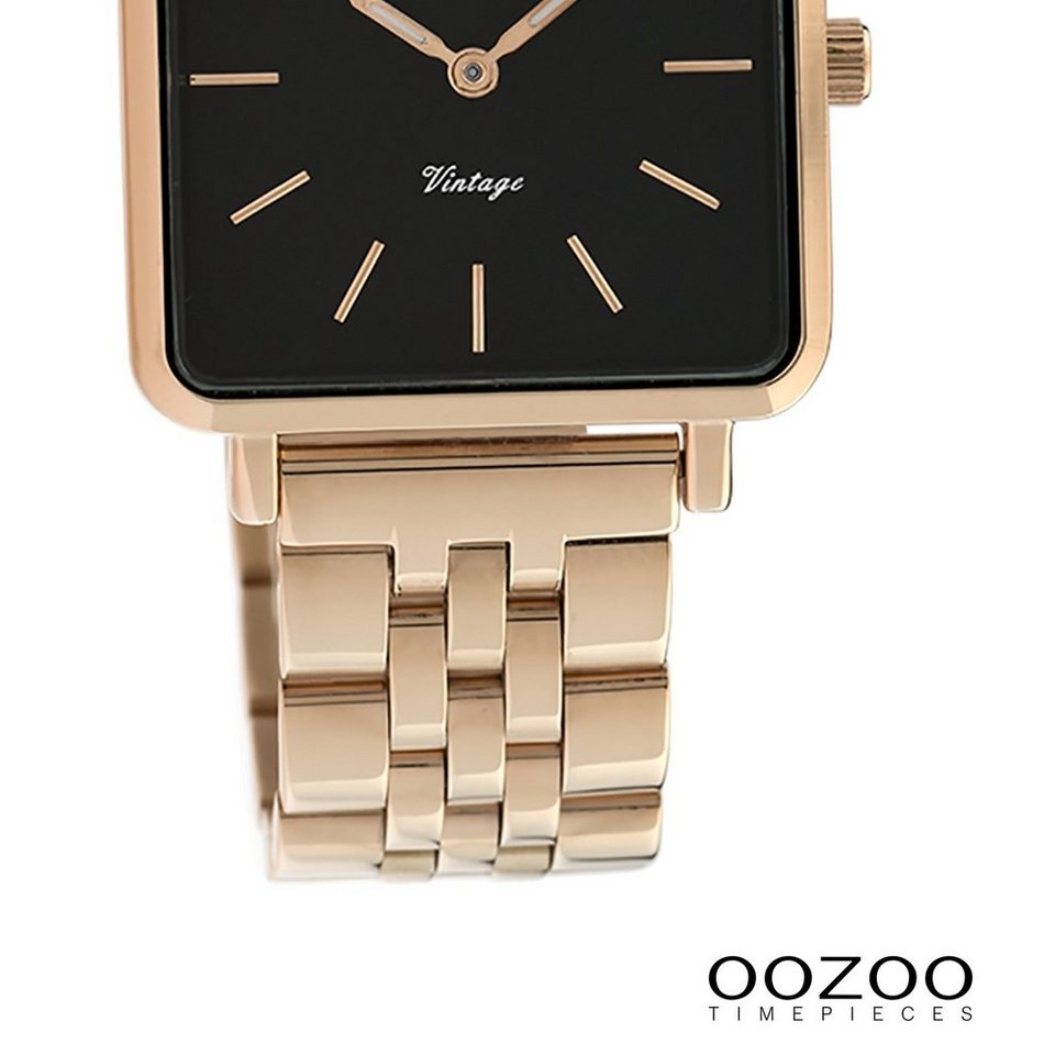 OOZOO Quarzuhr Oozoo Damen Armbanduhr Timepieces Analog, Damenuhr quadrat,  extra groß (ca 29x32mm) Metallarmband, Fashion-Style