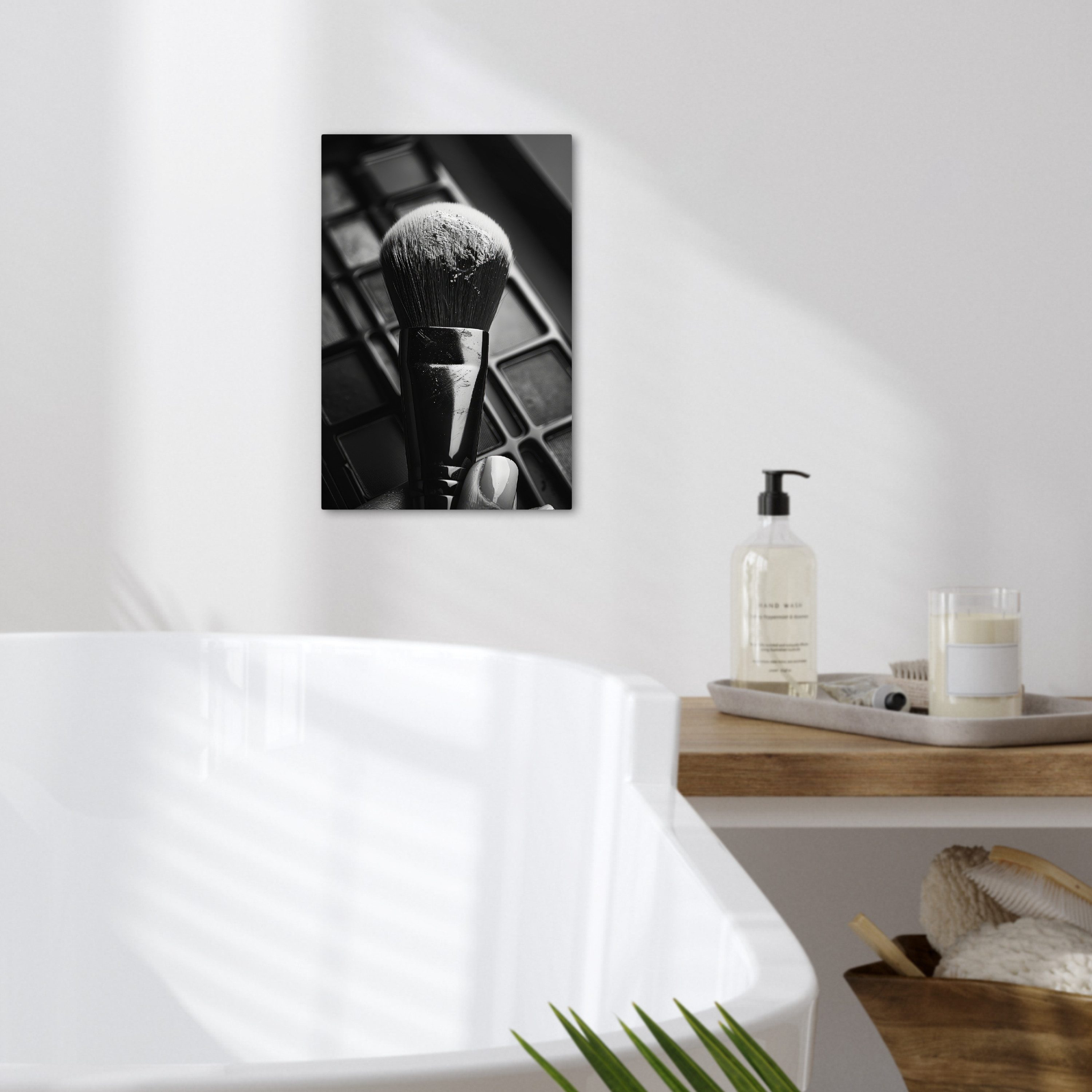 OneMillionCanvasses® Leinwandbild Make-up-Pinsel - Vintage - Schwarz und weiß, Fotodruck (1 St), Badezimmer Deko, Bilder WC, Toilette Wanddeko 20x30 cm