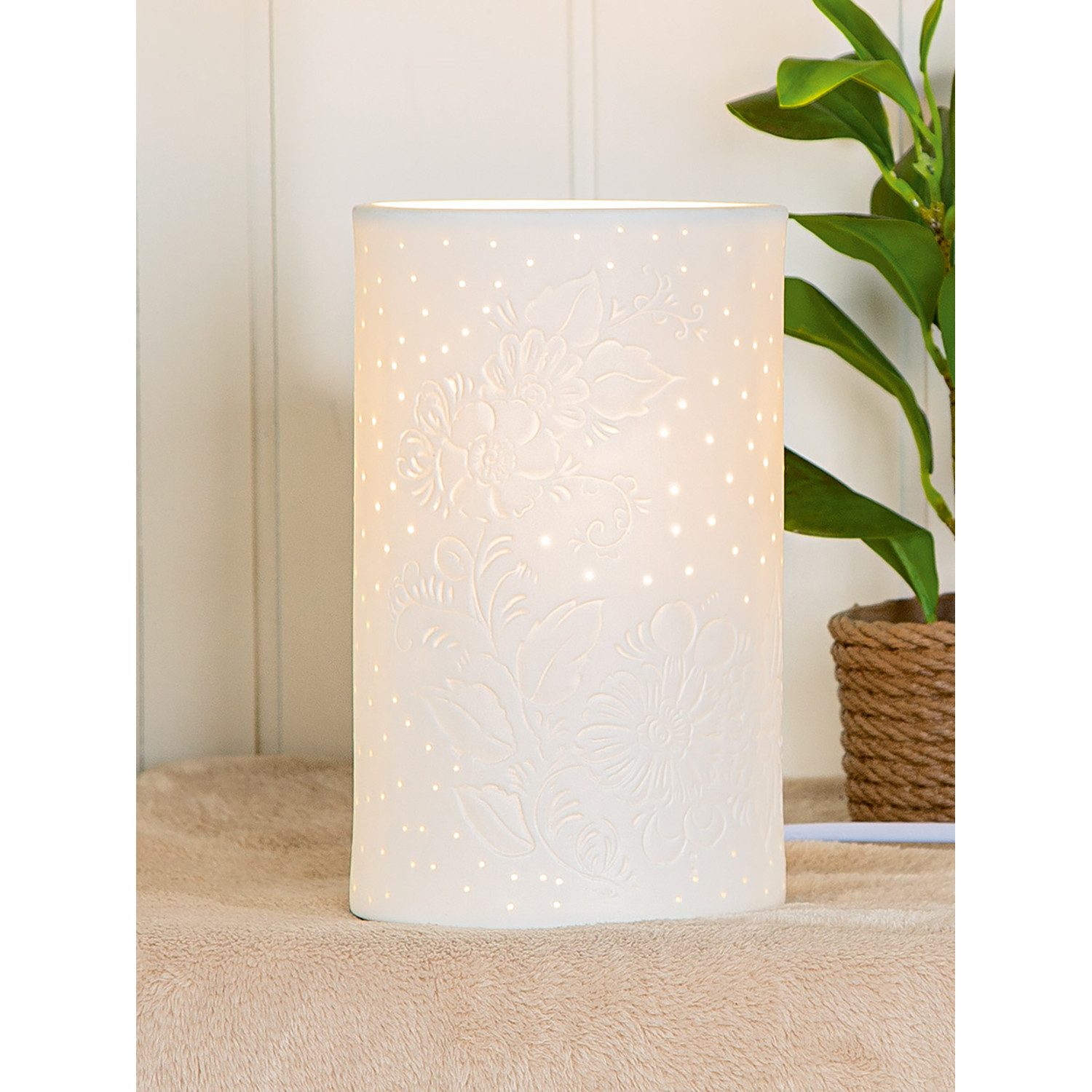 GILDE Tischleuchte FLOWER Tischleuchte - weiß - Porzellan - Höhe 20cm x Ø 12cm - Lampe, Tischlampe - Schreibtischlampe - Nachttischlampe