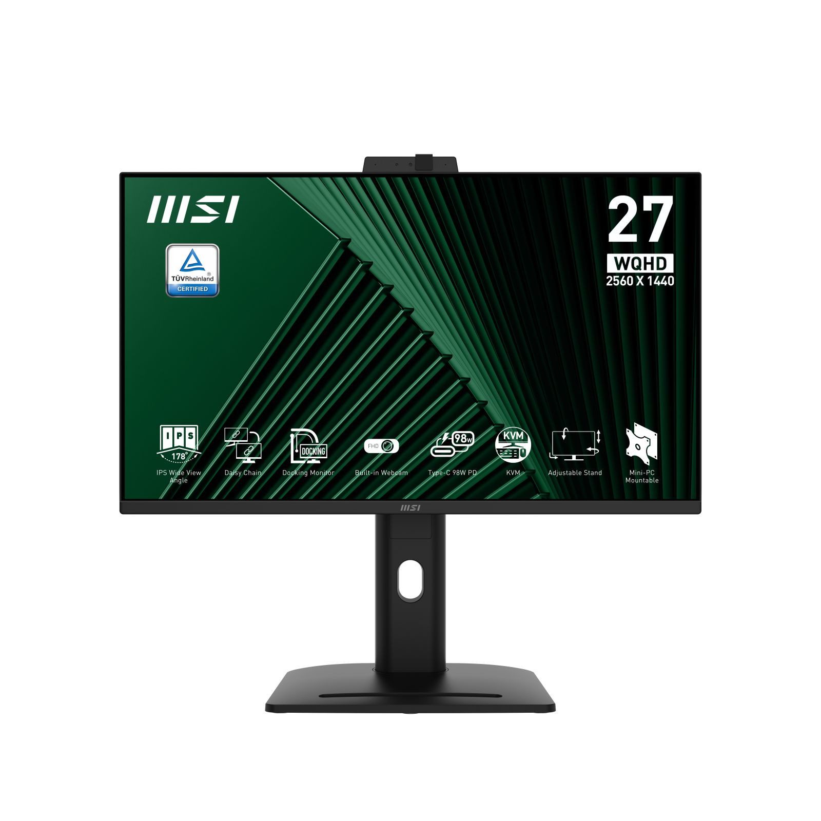 MSI PRO MP275QPDGDE 69cm (27) IPS WQHD 4ms 100Hz TFT-Monitor (2560 x 1440 px, Wide Quad HD, 4 ms Reaktionszeit, 100 Hz, IPS, Kamera, Lautsprecher, Kopfhörerbuchse, Pivot, Höhenverstellbar)