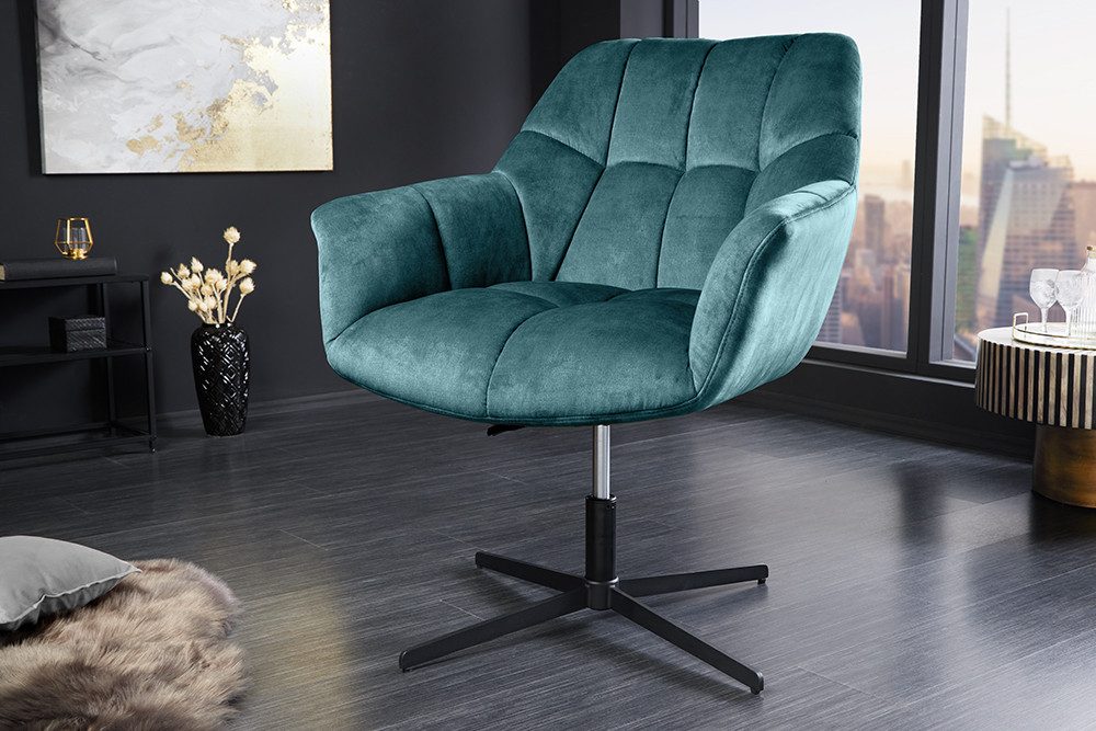 riess-ambiente Loungesessel PAPILLON petrol/schwarz – Samt, Metall, drehbar, höhenverstellbar (Einzelartikel, 1-St), bequemer Dreh-Sessel mit 360° Funktion – ideal für moderne Wohnzimmer