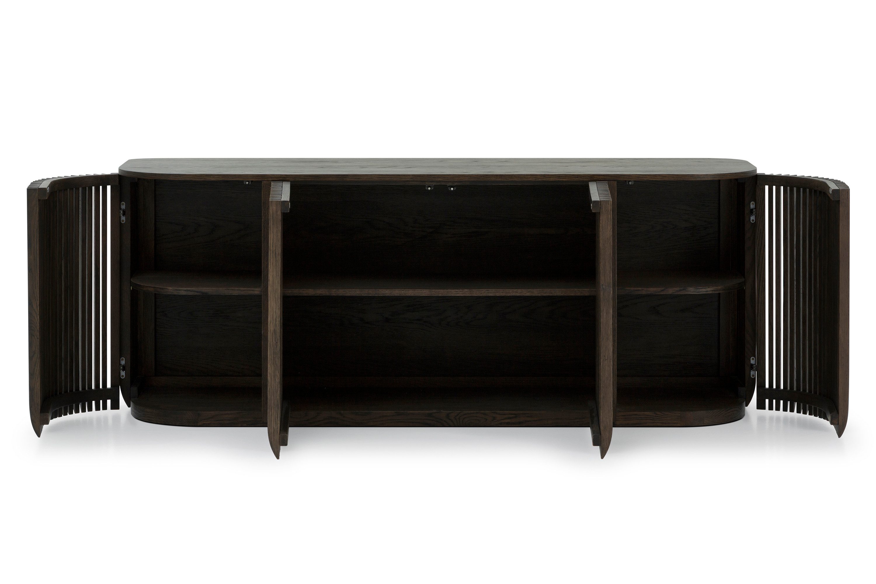 Woodek Design Sideboard FRANZ aus massiver Eiche und Eichenfurnier, Espresso, Handgefertigt (Espresso matt lackiert, 1 St., Türen mit Soft-Close-System), Breite 175 cm, Höhe 69 cm, Tiefe 45 cm