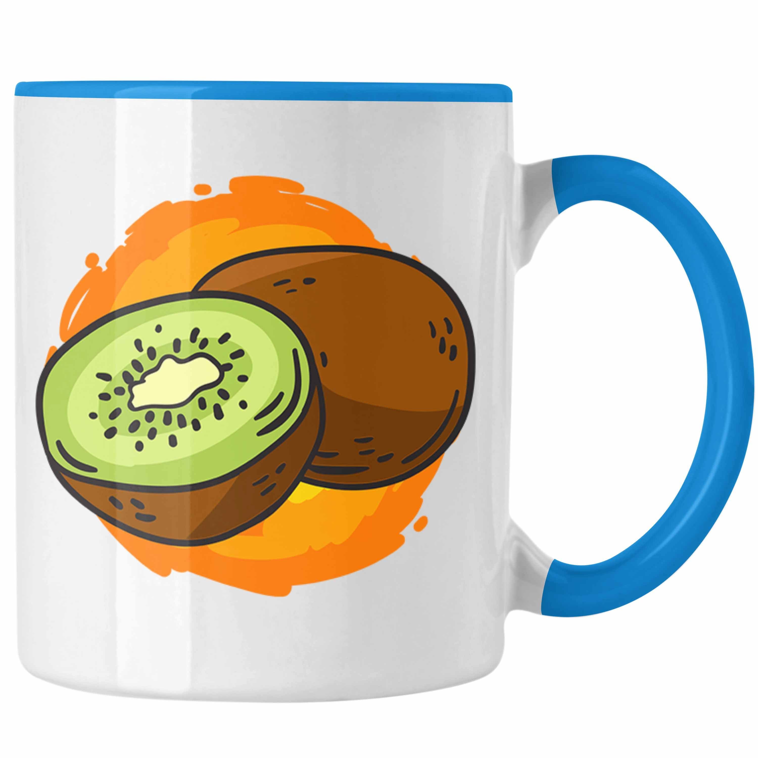 Trendation Tasse Lustige Tasse mit Kiwi-Grafik Geschenk für Kiwi-Liebhaber Blau
