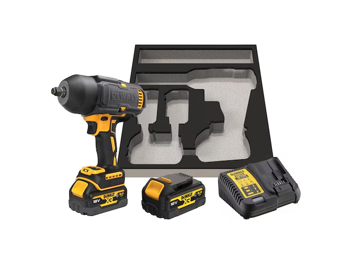 DeWalt Akku-Schlagschrauber 18 Volt / 5 Ah, 2300 U/min, 1396 Nm, (6-tlg), 1/2" Außenvierkant mit HOG-Ring, 1.396 Nm und G-Akku-Set