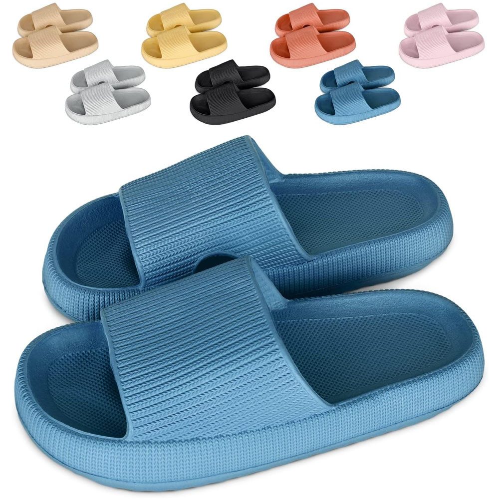 HoyoLee Hausschuhe EVA Superweich Rutschfest Badeschuhe Schlappen Damen Blau Hüttenschuhe Badeschuhe Herren Damen Slipper Schlappen Wolke rutschfeste Flip Flops
