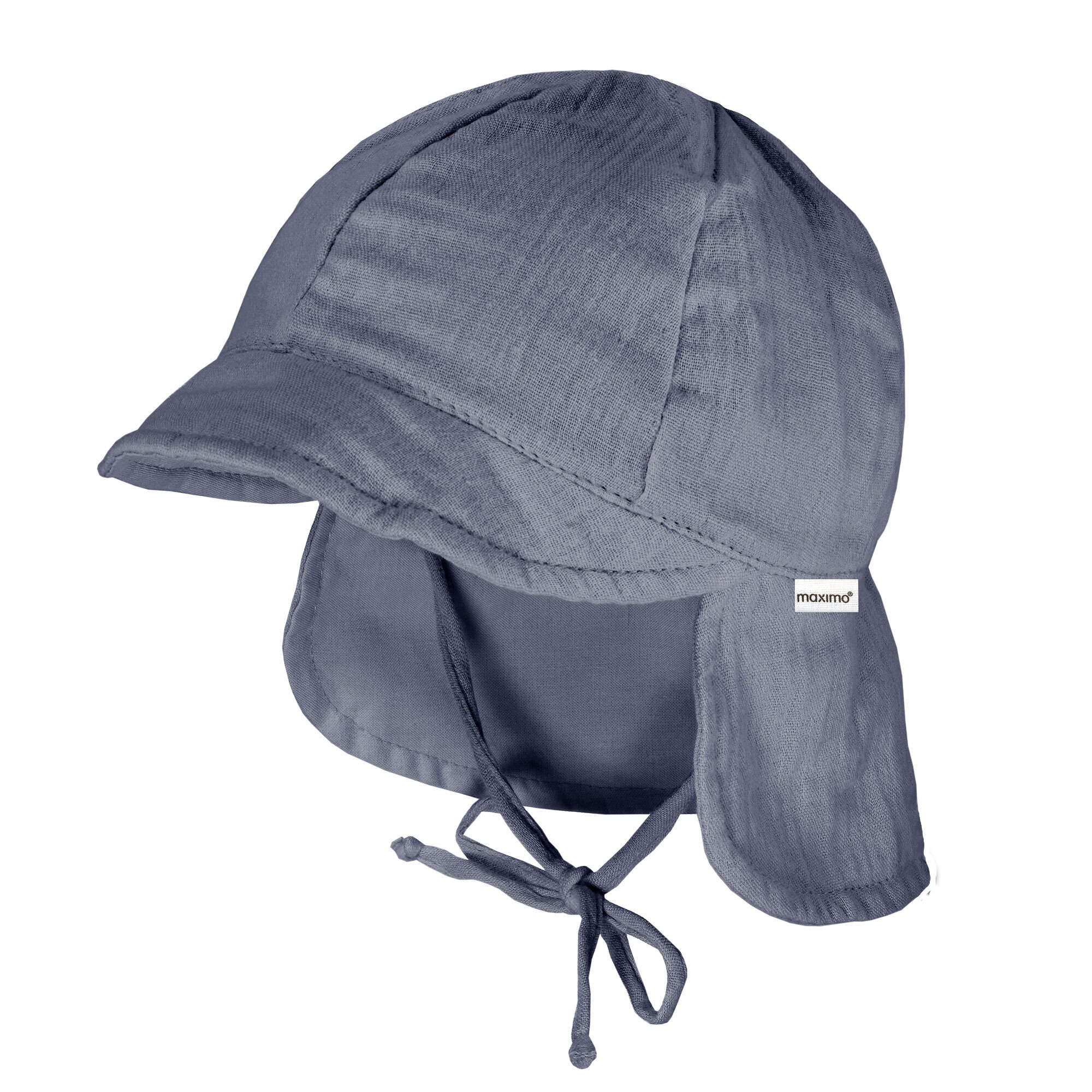 MAXIMO Schirmmütze GOTS BABY-Schildmütze, Band Musselinstoff, Nackenschutz, Futter, UV (1-St) Musselin