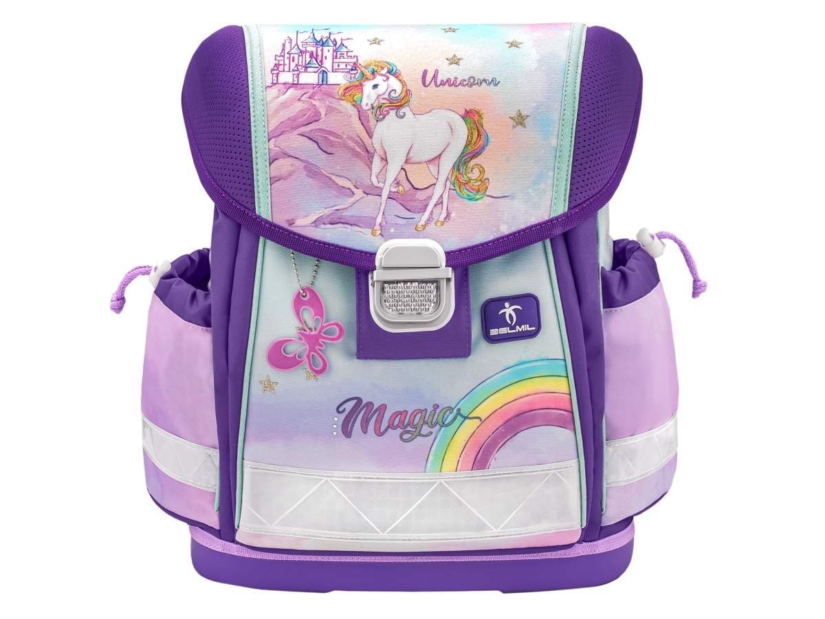 Belmil Schulranzen Classy 2024 Set 1. Klasse, Regenbogen Einhorn, 4tlg. Set ab 1. Klasse, Grundschule, Einschulung