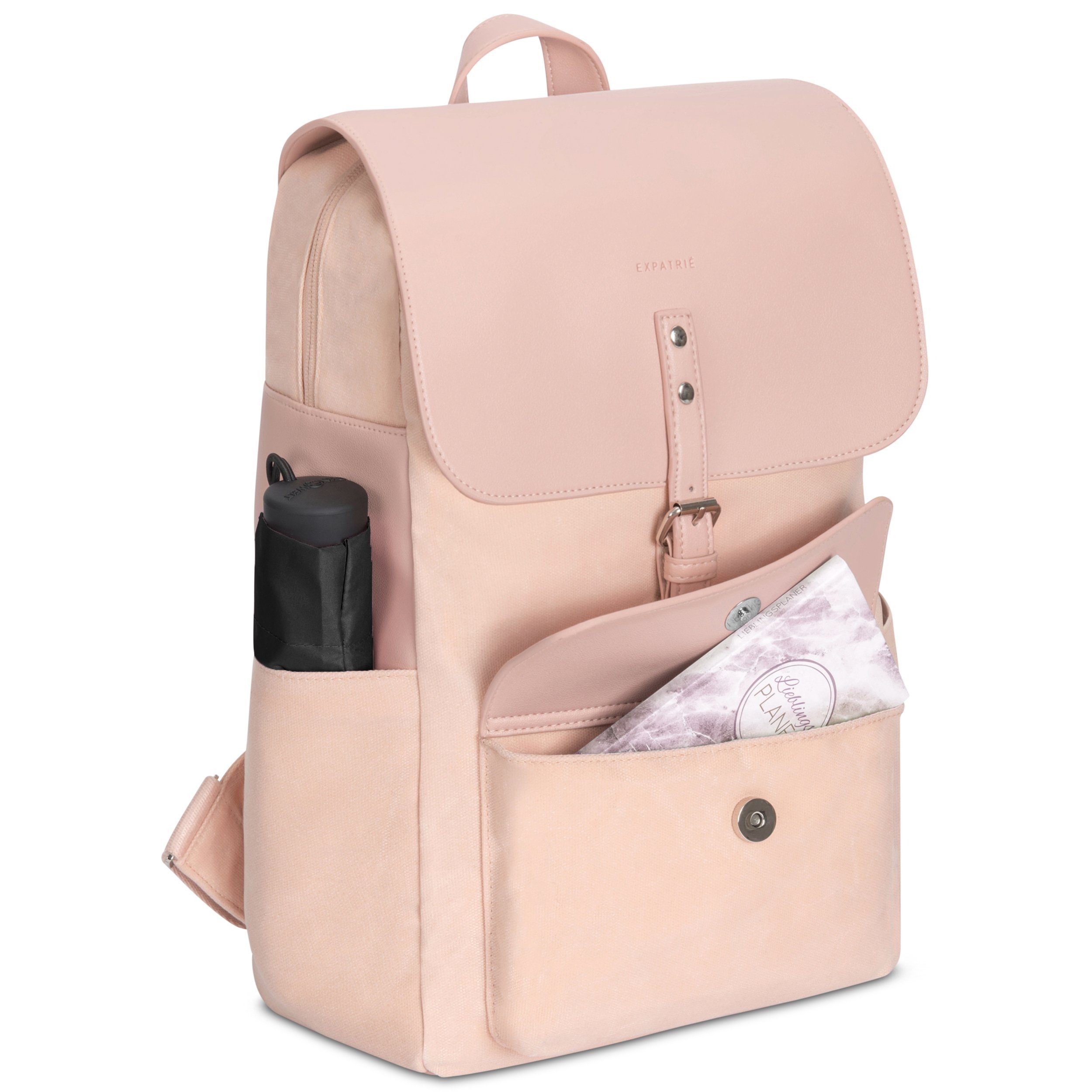 Expatrié Cityrucksack ELLA Damen, Fach, Tagesrucksack, Wasserabweisend Rosa Laptopfach, Rucksack Laptop Magnetverschluss