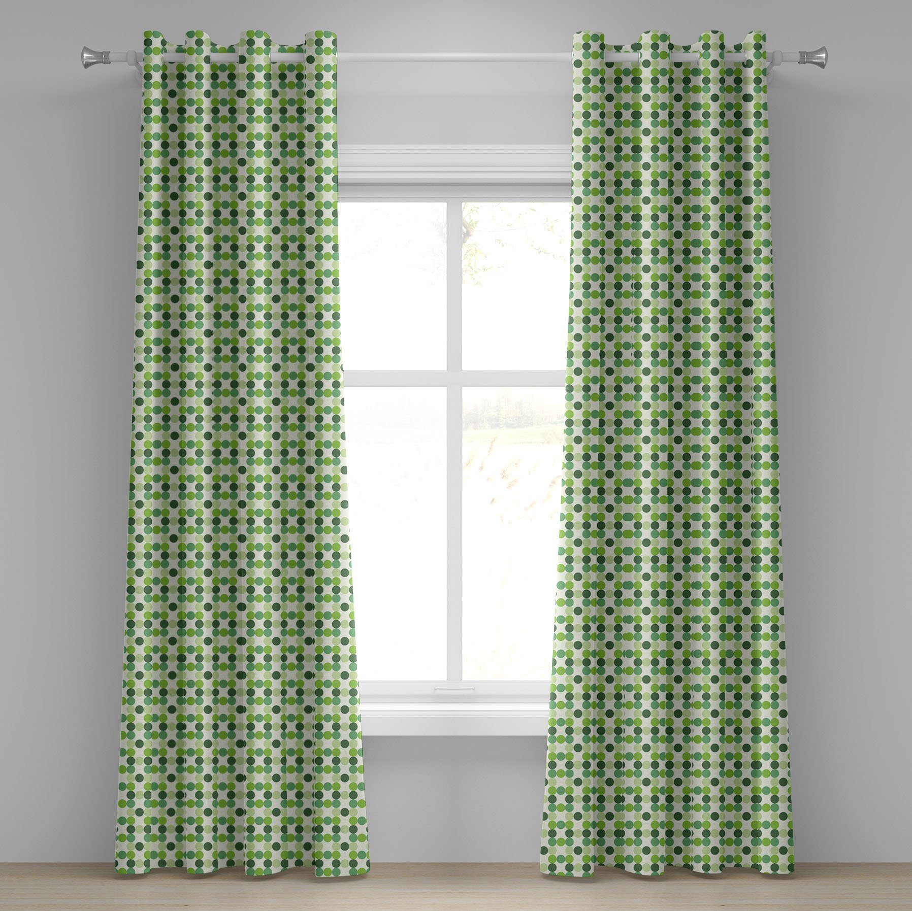 Gardine Dekorative 2-Panel-Fenstervorhänge für Schlafzimmer Wohnzimmer, Abakuhaus, Grün Kreise verschiedenen Töne