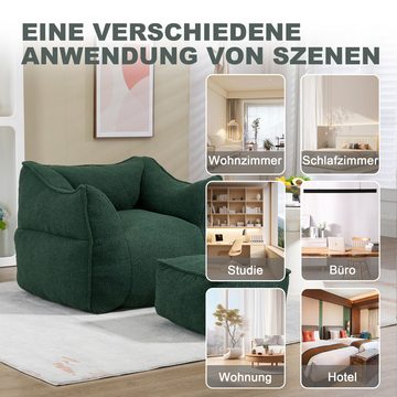 Powerwill Sitzsack Bequemer Boucle Sitzsack Stuhl mit Fußstütze (Indoor Super weiches faules Sofa, 1 St., mit Memory Schwamm Füllung), für Wohnzimmer und Schlafzimmer