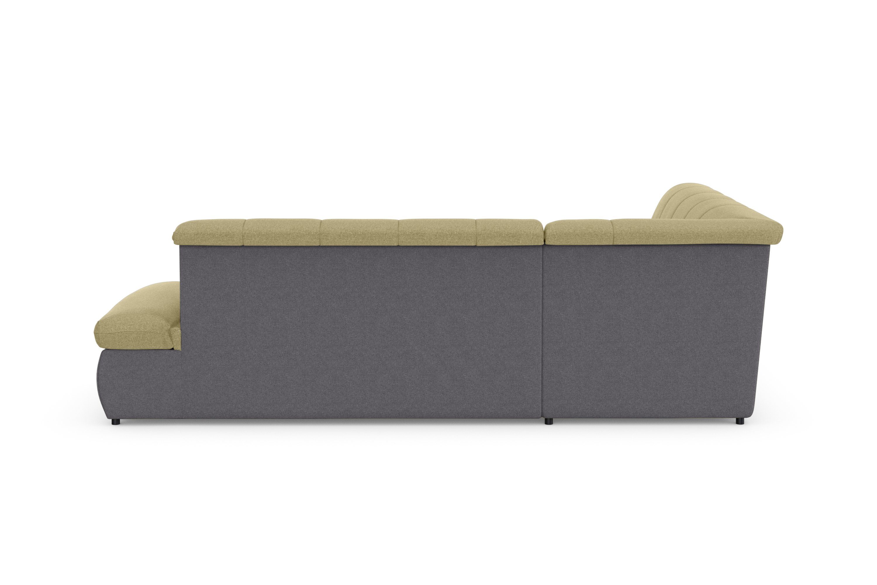 DOMO collection Ecksofa Bettfunktion schlamm/gelb und mit Moric, Armlehnenverstellung wahlweise