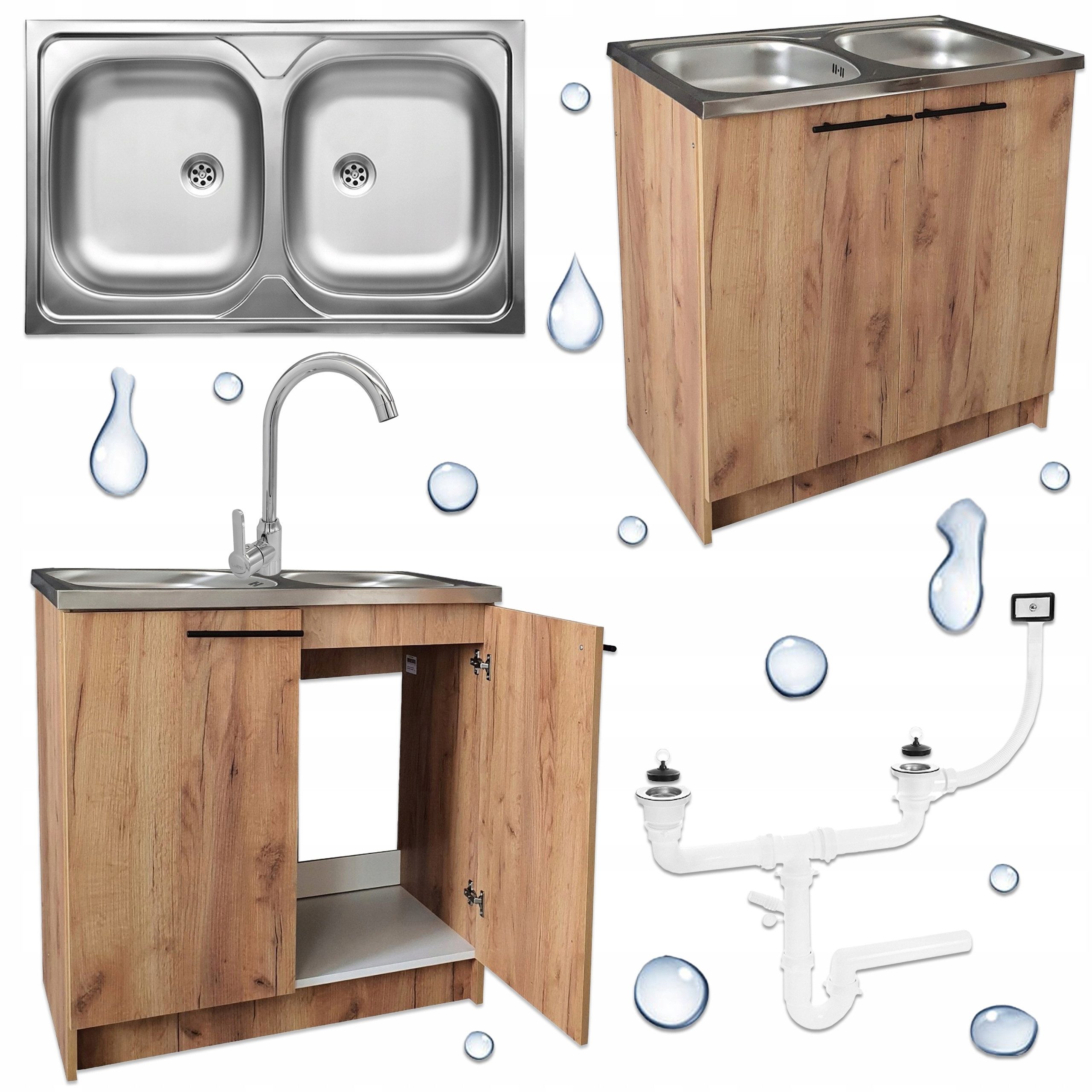 STAMAR Spülenschrank Küchenschrank 80cm Eiche Gold Spüle 2 Becken Armatur H günstig online kaufen