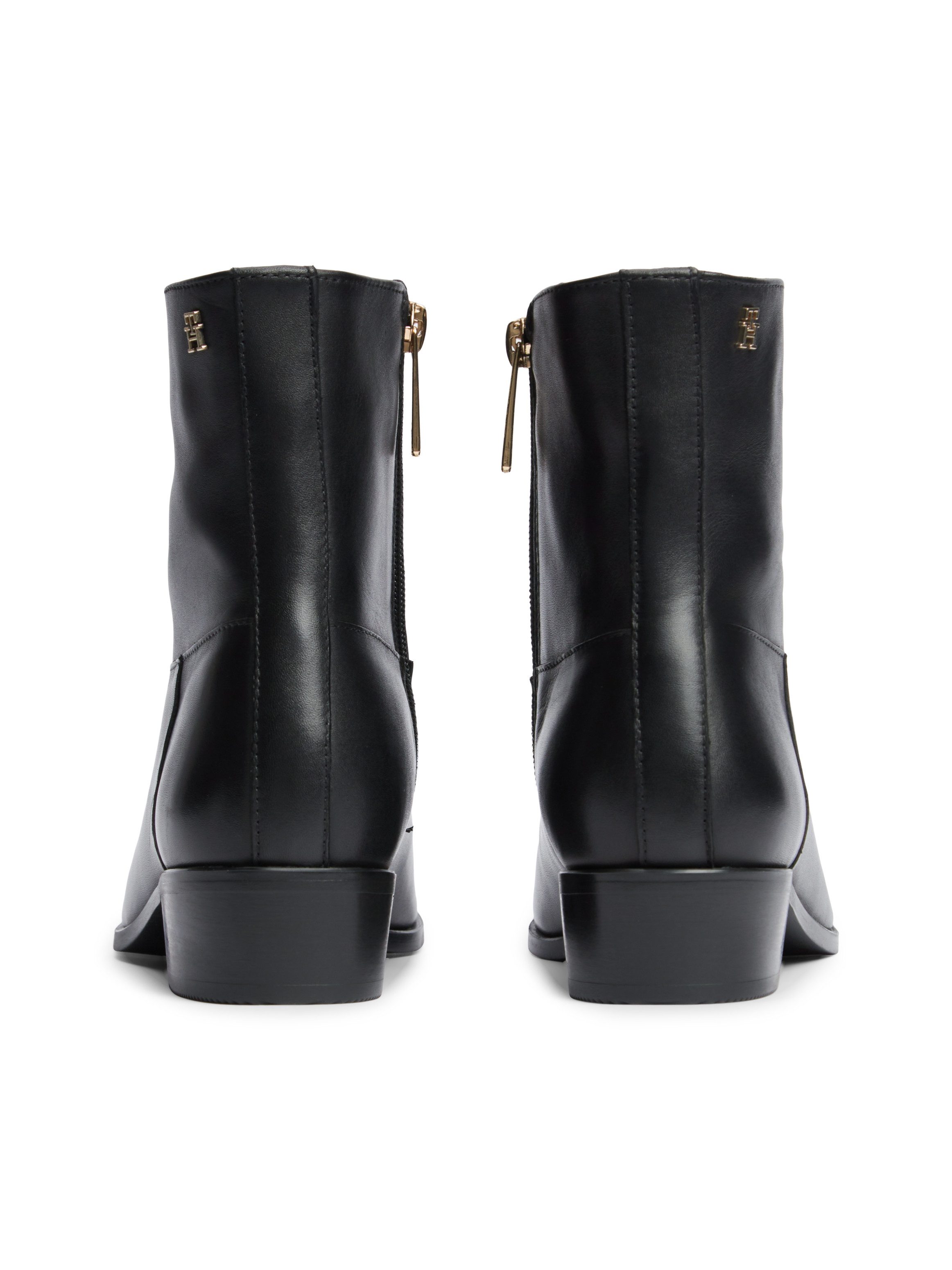 Tommy Hilfiger LEATHER ANKLE BOOT W ZIP Stiefelette Blockabsatz, Boots in spitz zulaufender Form