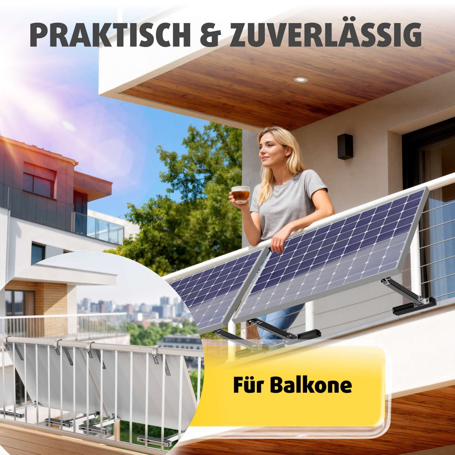 avoltik Solarmodul-Halterung Solarmodul Halterung Alu Aufständerung für Photovoltaik Winkel rund, (Balkonhalterung 1er oder 2er Set zur Auswahl, Balkonhalterung – Bild 3 von 5