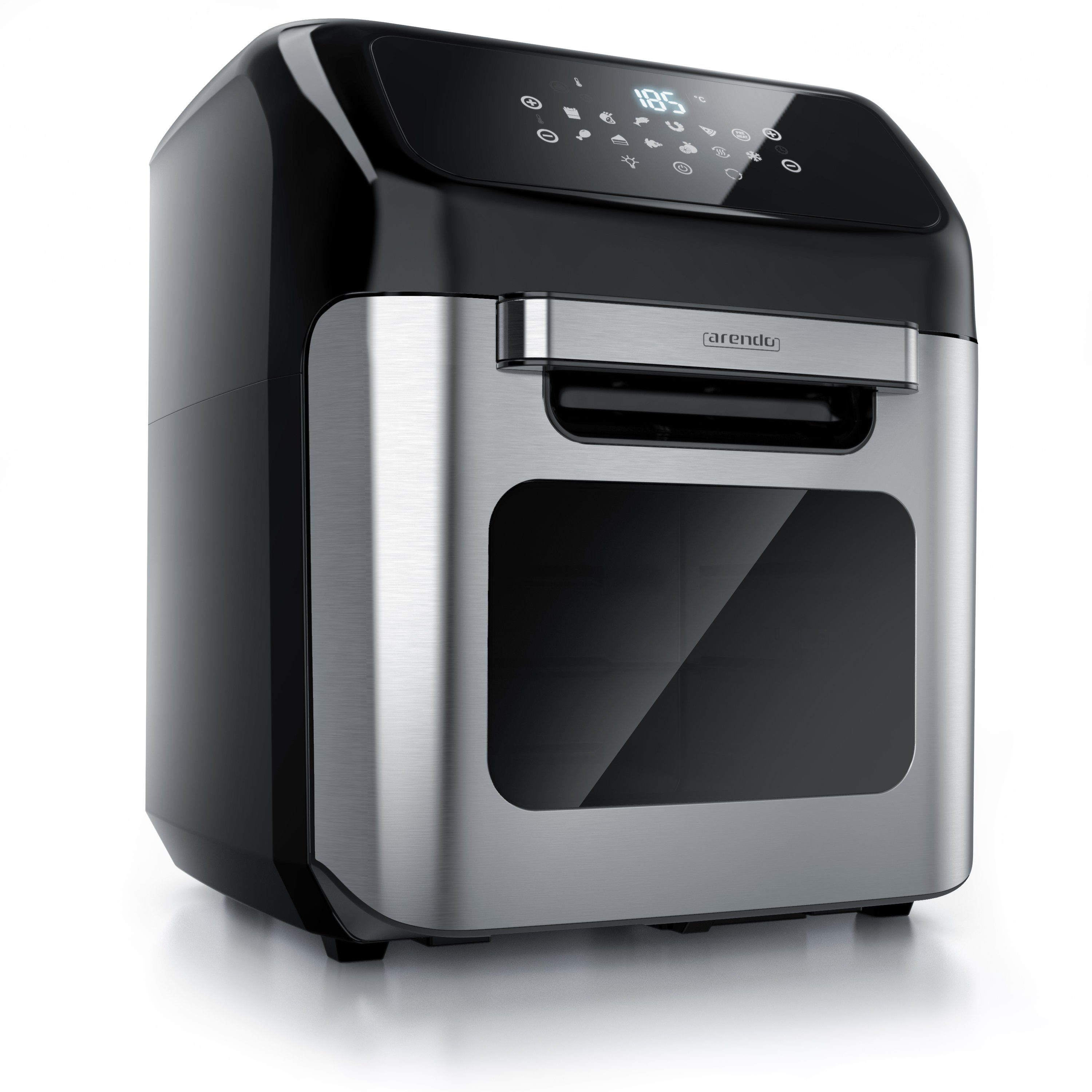 Arendo Heißluftfritteuse Airfryer 12L mit Zubehör, 4in1 Edelstahl Heissluftfritteuse XXL, 1800 W, Mini Backofen, Grill, Dörrautomat, Fritteuse ohne Öl, Umluft Drehgrill