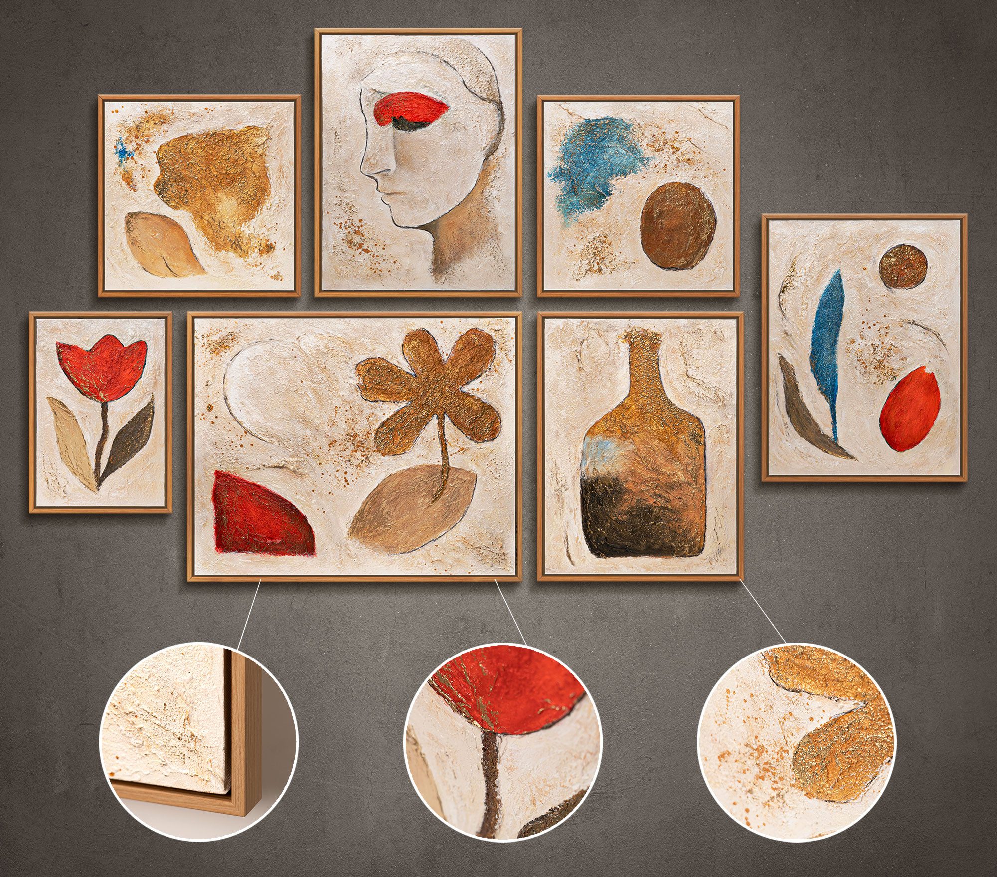YS-Art Gemälde "Poesie des Tages", Contemporary (Set, 7 St), Modernes Wandbilder Set aus deutscher Kunstwerkstatt – abstrakte Kunst