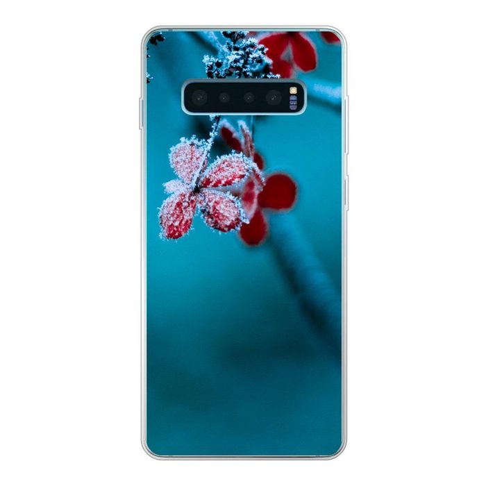 MuchoWow Handyhülle Rot - Blume - Schneeregen Phone Case Handyhülle Samsung Galaxy S10+ Silikon Schutzhülle