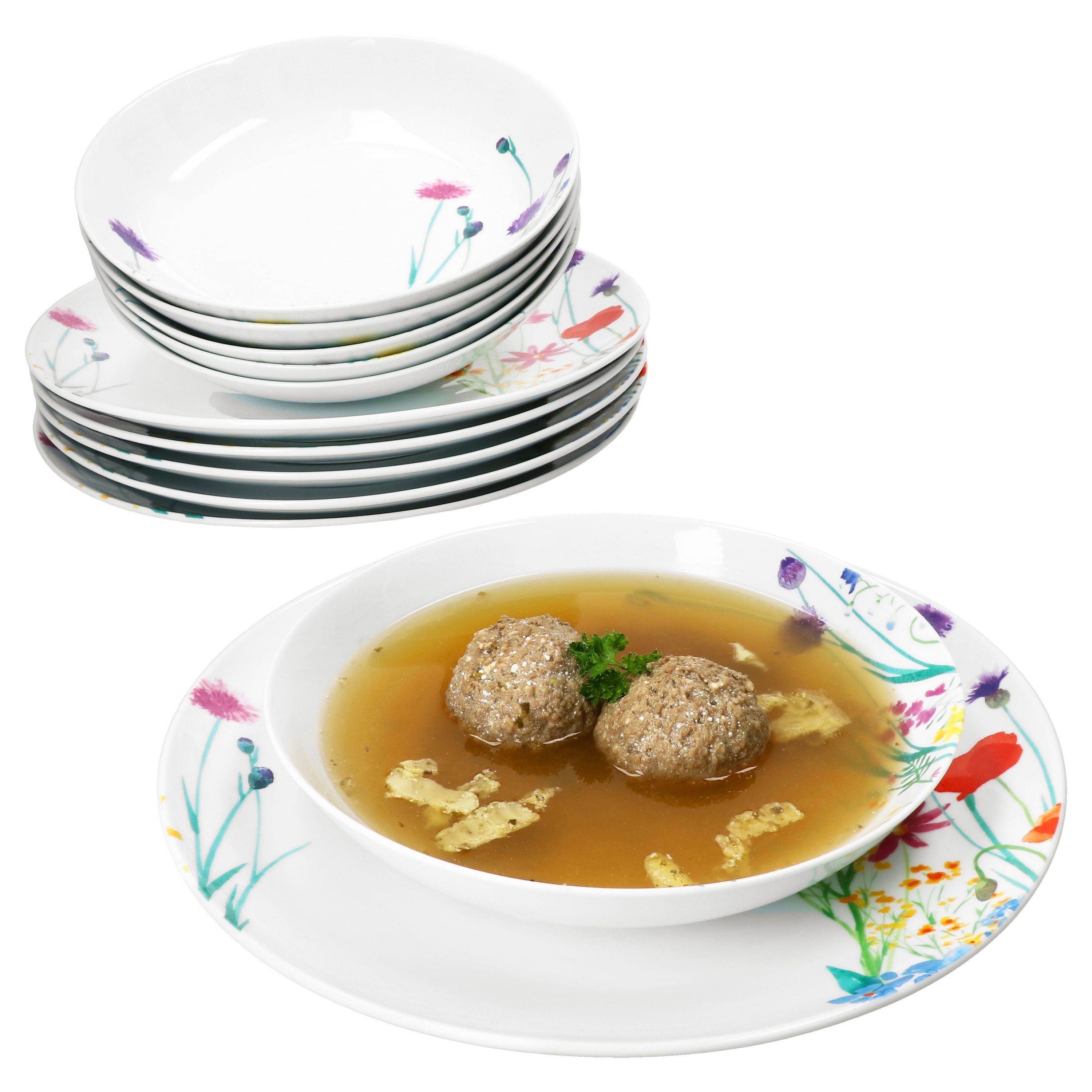 MamboCat Tafelservice 12tlg Tafelservice Marie Porzellan 6 Personen Blumen, Porzellan
