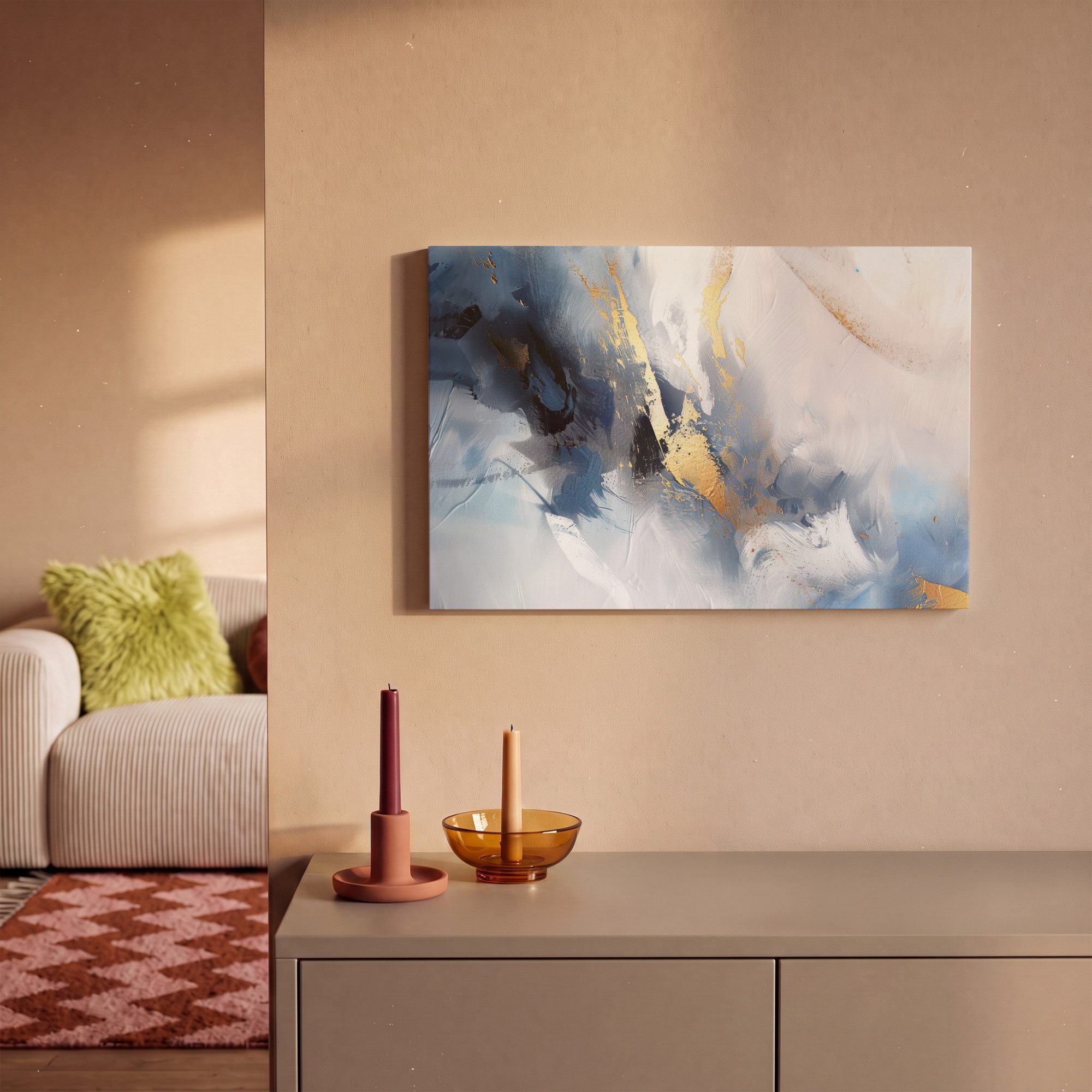 OneMillionCanvasses® Leinwandbild Blau - Modern - Marmor - Abstrakt - Gold, Fotodruck (1 St), Wandbild, Deko Schlafzimmer Wohnzimmer Flur 20x20 cm – Bild 2 von 5