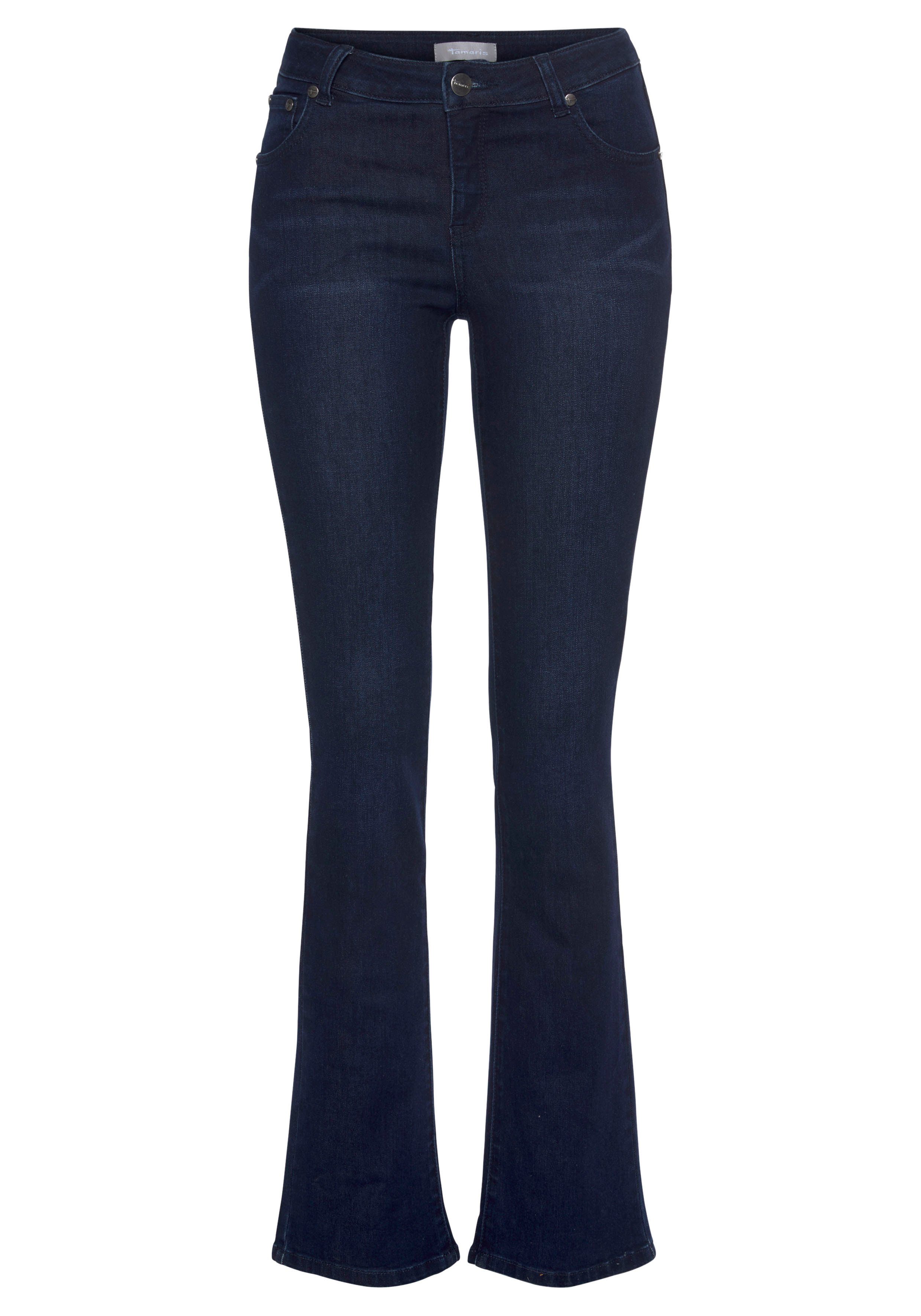Tamaris Bootcut-Jeans mit lockerem Schnitt, aus fließender Viskose-Qualität normale Leibhöhe, Bootcut, mit ausgestelltem Bein