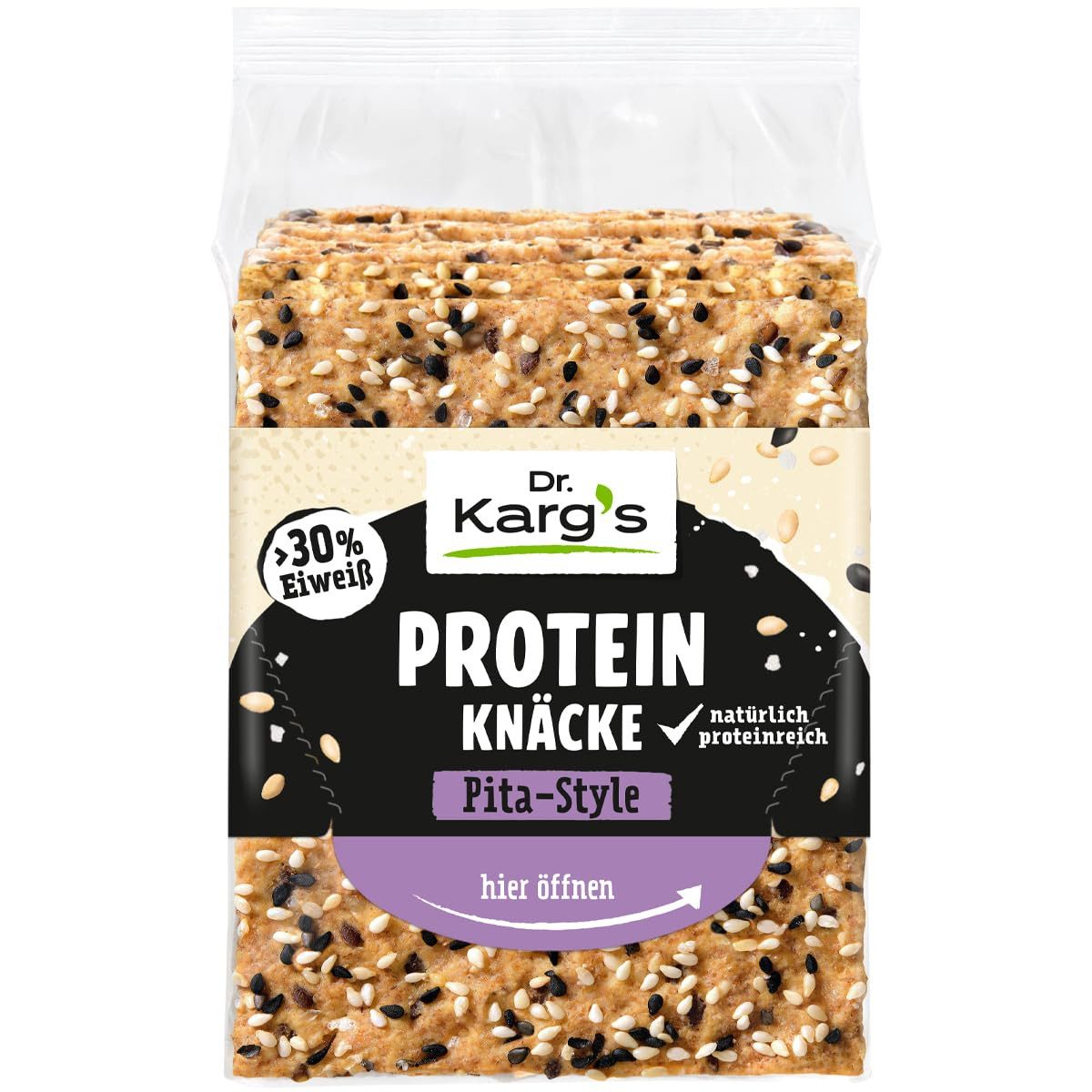 Dr. Kargs Brot, Dr. Kargs Protein Knäcke Pita Style mit Sesam und Schwarzkümmel 150g