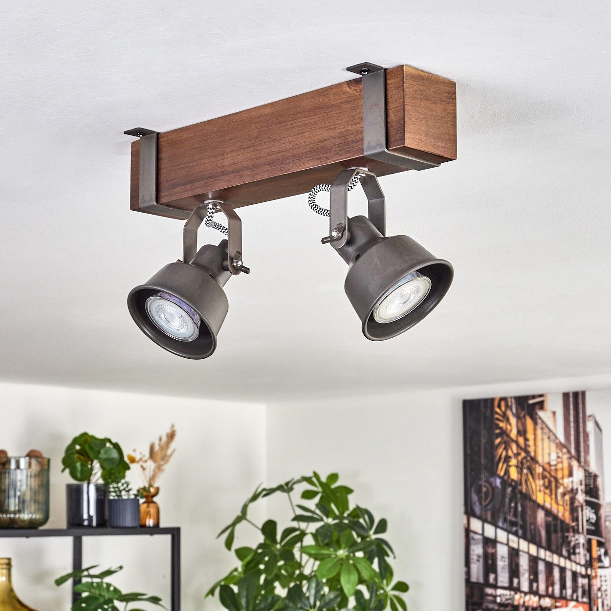 hofstein Deckenleuchte Deckenlampe verstellbar aus Metall/Holz in Grau/Dunk günstig online kaufen
