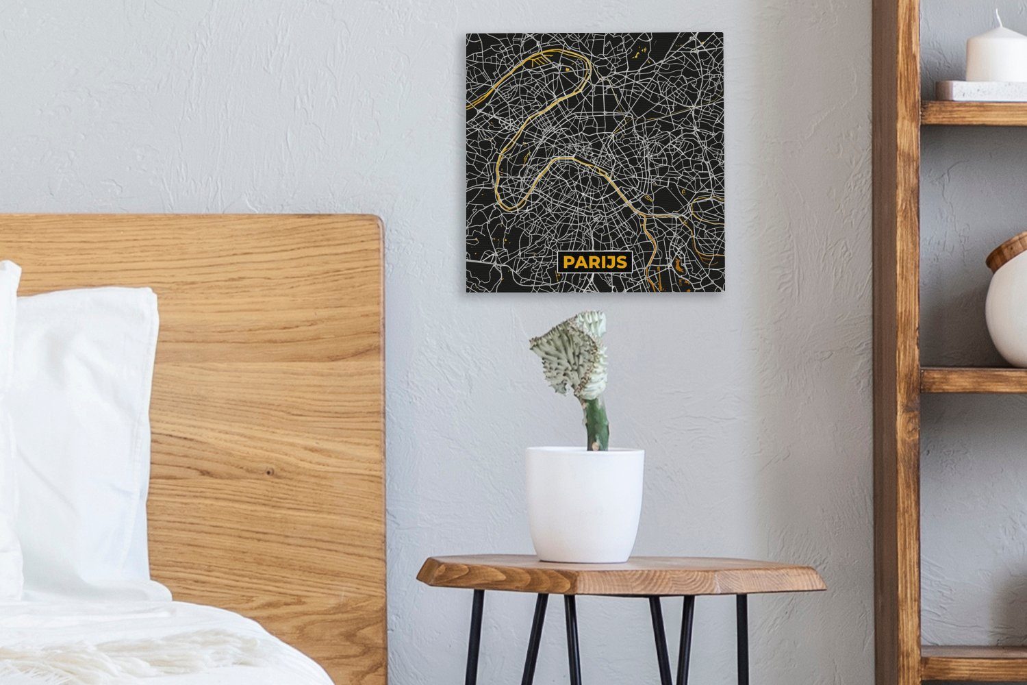 - Wohnzimmer - für Paris Gold (1 Leinwandbild - Leinwand Schlafzimmer St), Bilder OneMillionCanvasses® Stadtplan Karte Karte, -