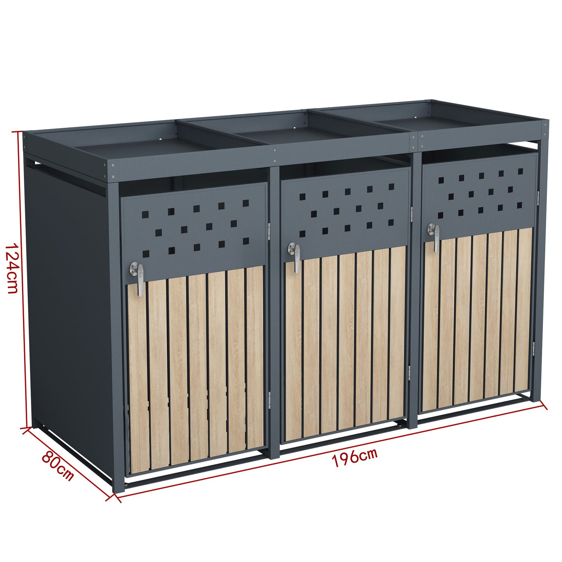 ESTEXO Mülltonnenbox Müllbox Mülltonnenverkleidung 3 Türen Box Pflanzdach Anthrazit