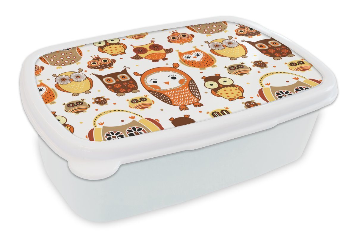 Kind - Brotdose, (2-tlg), - Kinder Lunchbox weiß Kunststoff, Mädchen Brotbox Mädchen Jungs - Mädchen und für Muster MuchoWow und - für - - Erwachsene, Eule Orange Kinder,