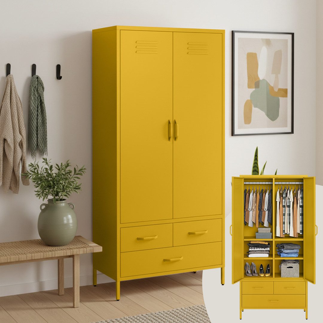 skølm Kleiderschrank Atria aus Metall (Senfgelb) Metallschrank mit 6 Fächer günstig online kaufen