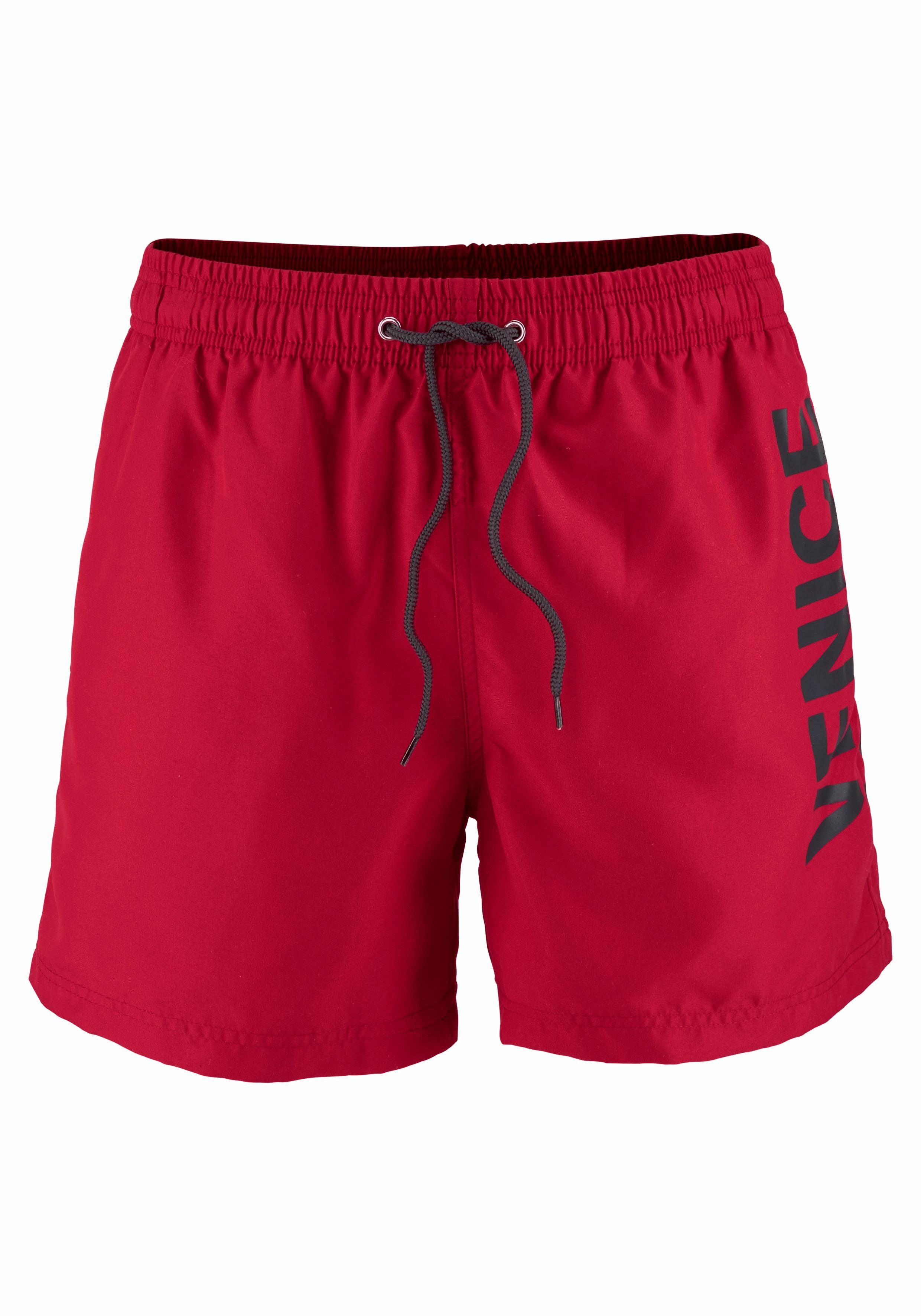 Logodruck mit rot Beach Badeshorts Venice