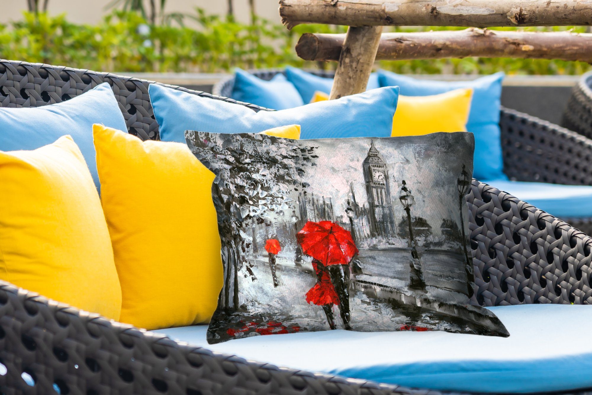 MuchoWow Dekokissen Gemälde - Regenschirm - Outdoor-Dekorationskissen, Öl, Dekokissenbezug, Polyester, Kissenhülle