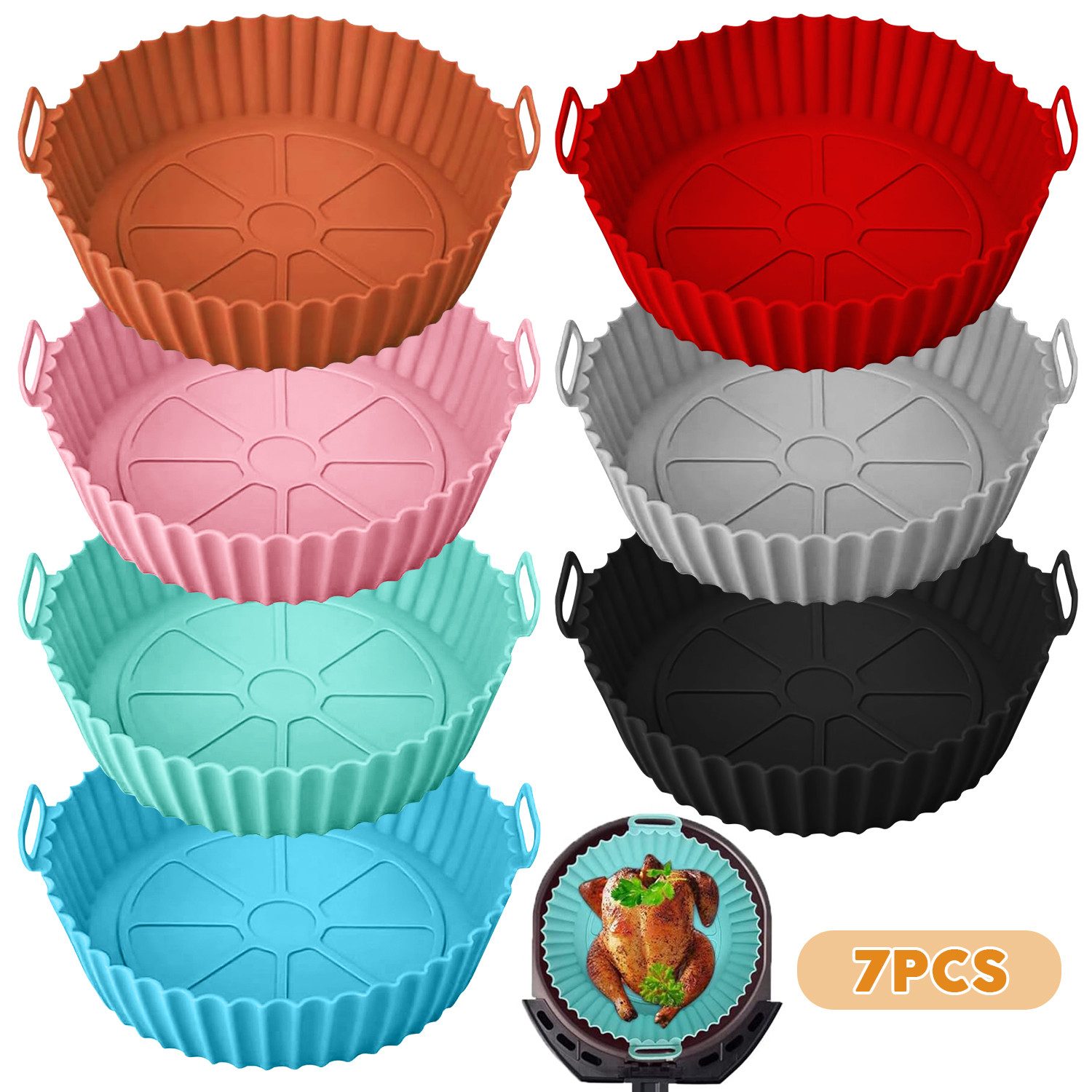 ZEUOPQ Backform Air Fryer Silikon-Backform 7 Stück, (7-tlg), Ersatz für brennbare Pergament Einweg-Backform