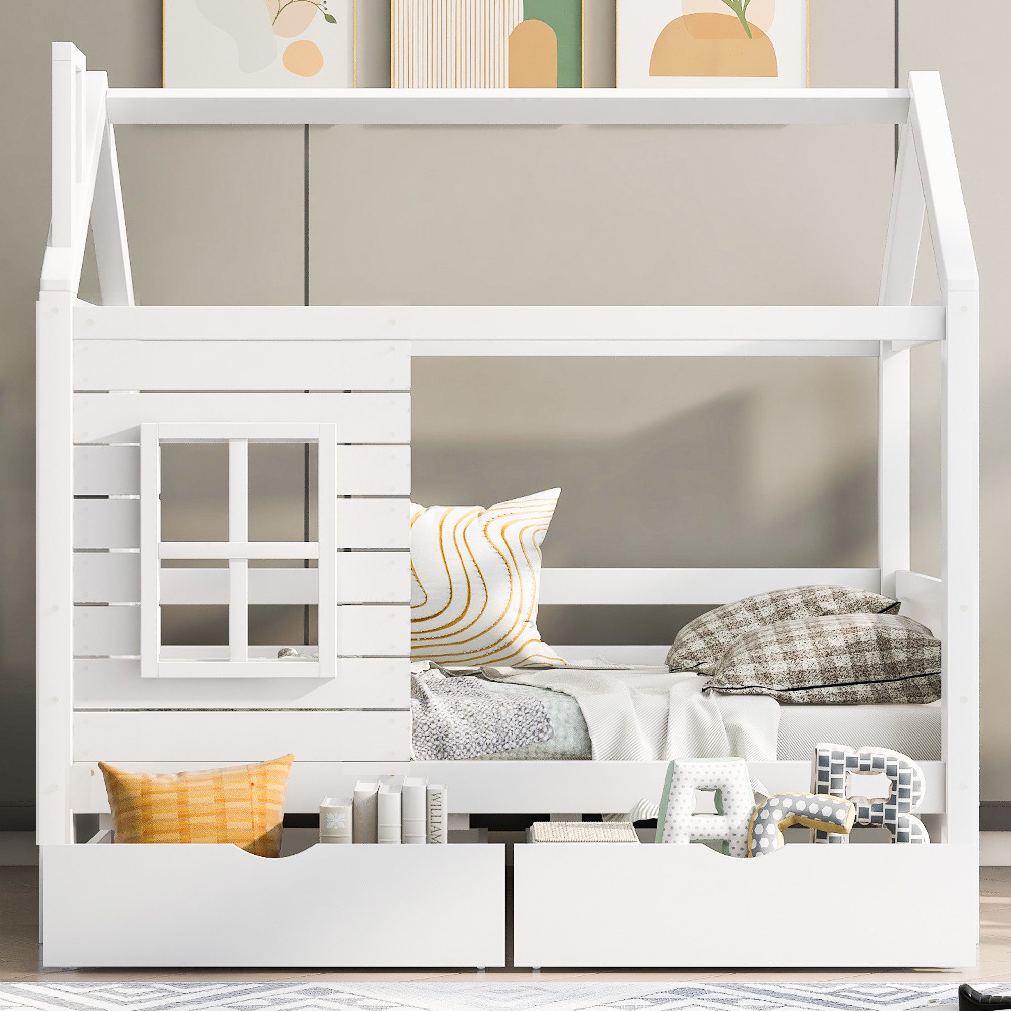 Flieks Hausbett, Kinderbett Jugendbett 80x160cm Massivholzbett günstig online kaufen