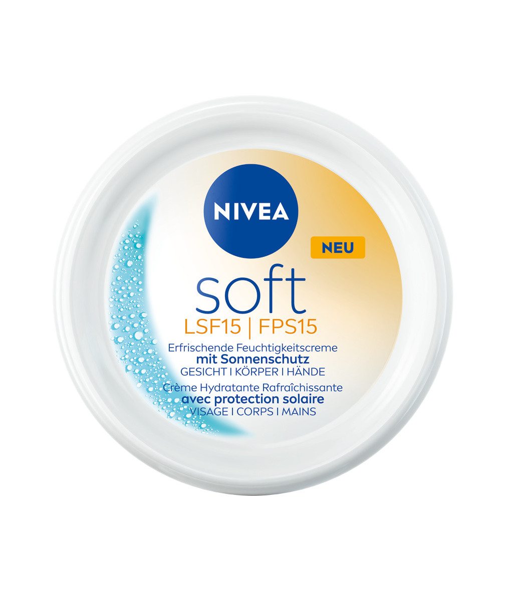 Nivea Feuchtigkeitscreme Soft mit Sonnenschutz Lichtschutzfaktor 15 3 x 100 ml, 3-tlg., 48h+ Feuchtigkeit, UVA- und UVB Schutz, Jojobaöl