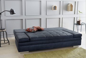 luma-home Schlafsofa 15118, mit Bettkasten 202 cm breit, Armlehnen verstellbar, Bettfunktion, attraktive Steppung, Mikrofaser, Antikleder-Optik, Anthrazit