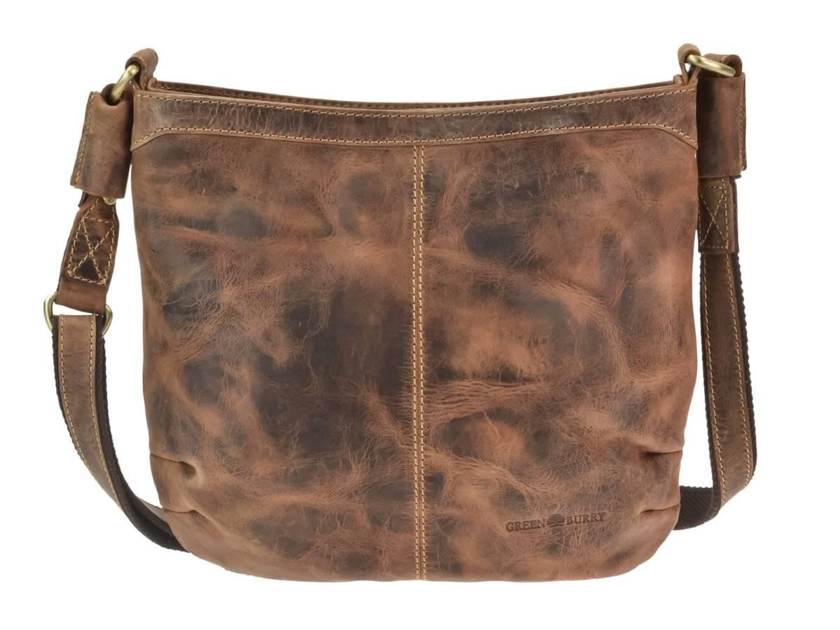 Greenburry Umhängetasche "Vintage" Leder Damen 27x25cm, used Look Style, Schultertasche 27x25cm, Handtasche, antikbraun