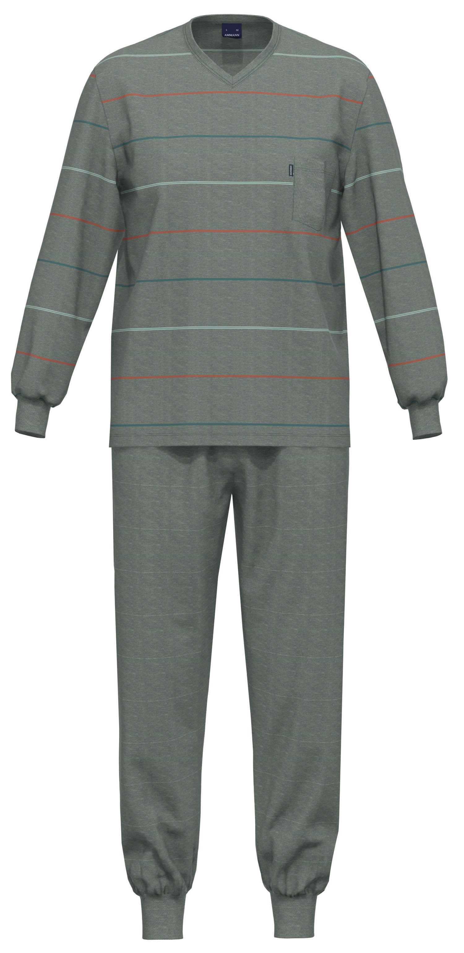 Schlafanzug Herren Pyjama mit Bündchen