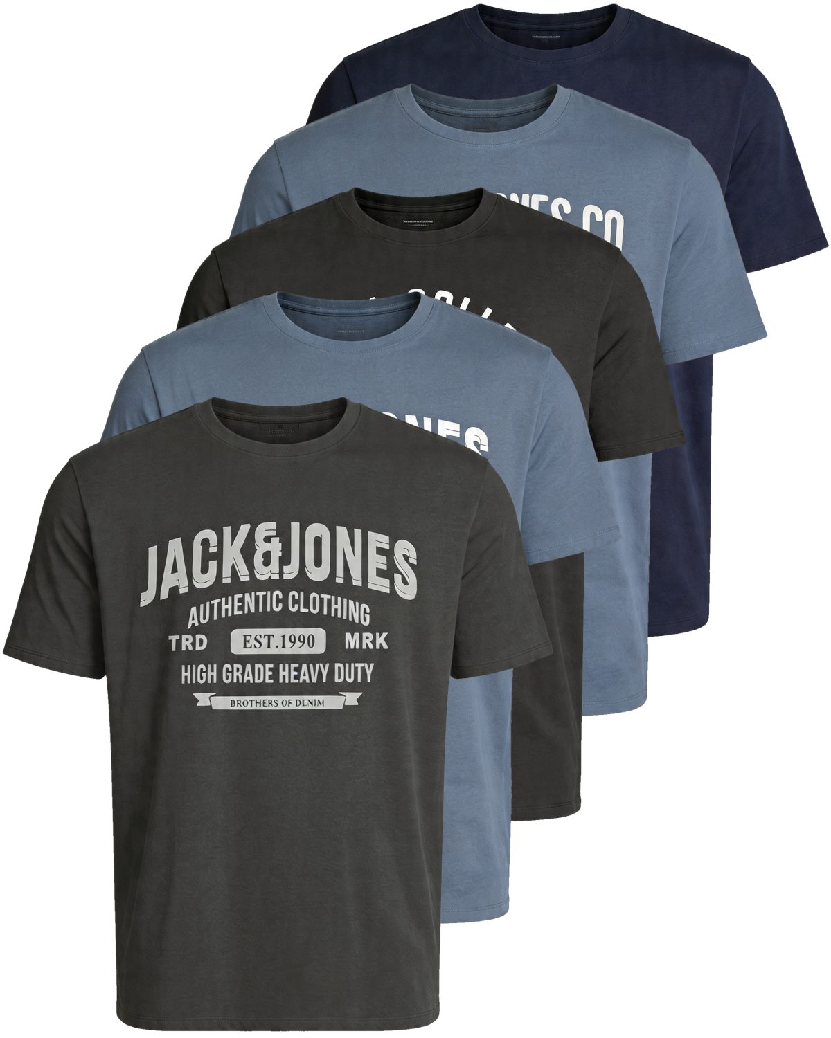 Jack & Jones PlusSize Print-Shirt Weites Shirt mit Printdruck (Spar-Set, 5er-Pack)